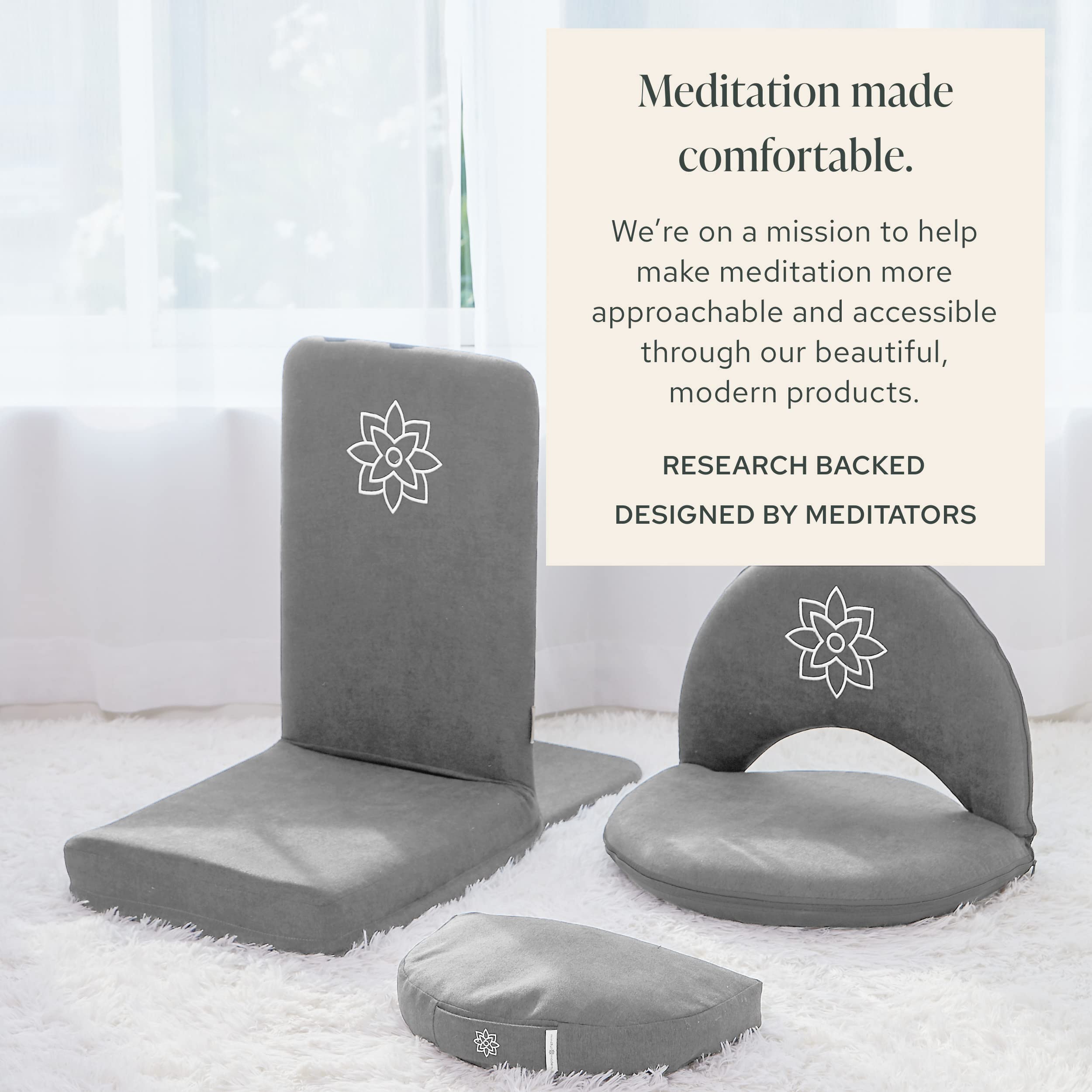 Mindful Modern Folding Meditation Chair with Adjustable Back Support - Half Moon Buckwheat Cushion - Comfortable Floor Seating for Yoga, Zen Meditation & Mindfulness Practice in Living Room or Bedroom