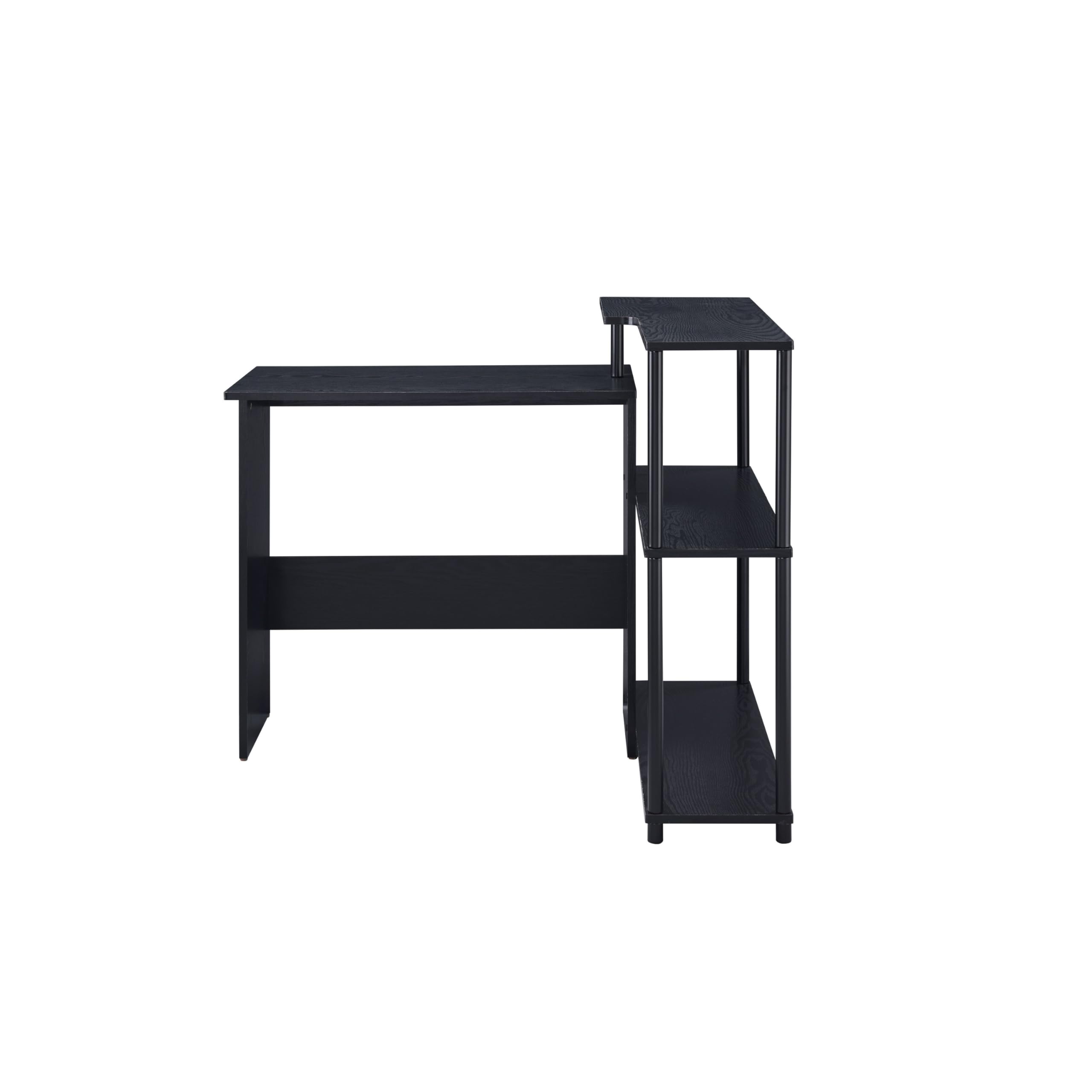 Benjara Black L-Shaped Writing Desk with 3-Tier Wooden Shelves - Home Office Desk for Small Spaces, Study & Workspace Organization