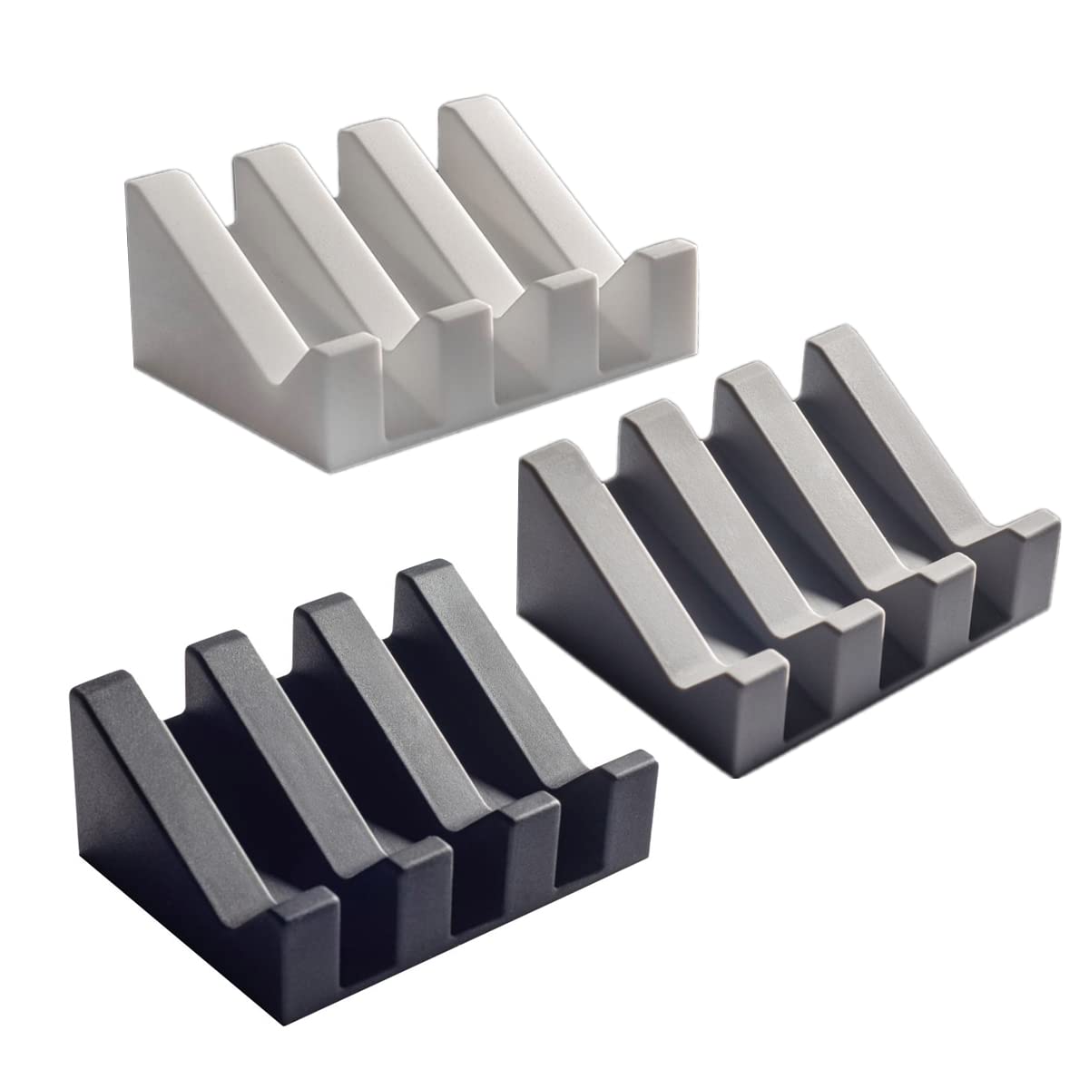 3 Pack Self Draining Soap Dish Set - Waterfall Design Silicone Soap Holder for Bar Soap, Natural Drainage Soap Saver Tray - Perfect for Shower, Bathroom & Kitchen (Black, White, Grey) - Keep Your Soap Dry & Clean in Wet Areas