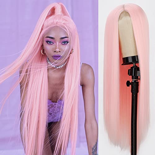Long Straight Synthetic Wigs for Women - Pink, Blonde, Black, Red, Orange Cosplay Wigs with Middle Part (26 Inches) - Perfect for Daily Wear, Halloween Costumes, Cosplay Events & Parties