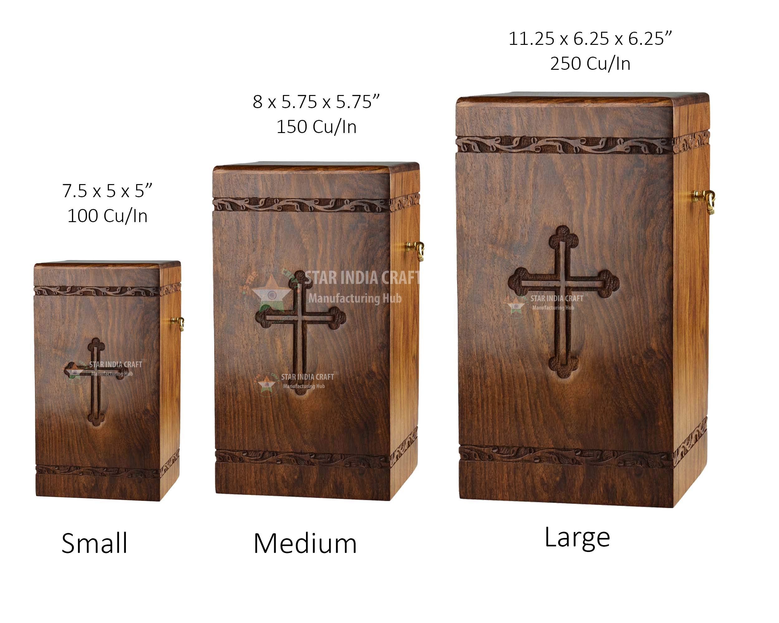 Handmade Rosewood Cremation Urn for Human Ashes - Peaceful Dove Design Wooden Funeral Urn with Catholic Cross - Pet Memorial Urn for Dogs - 7.5
