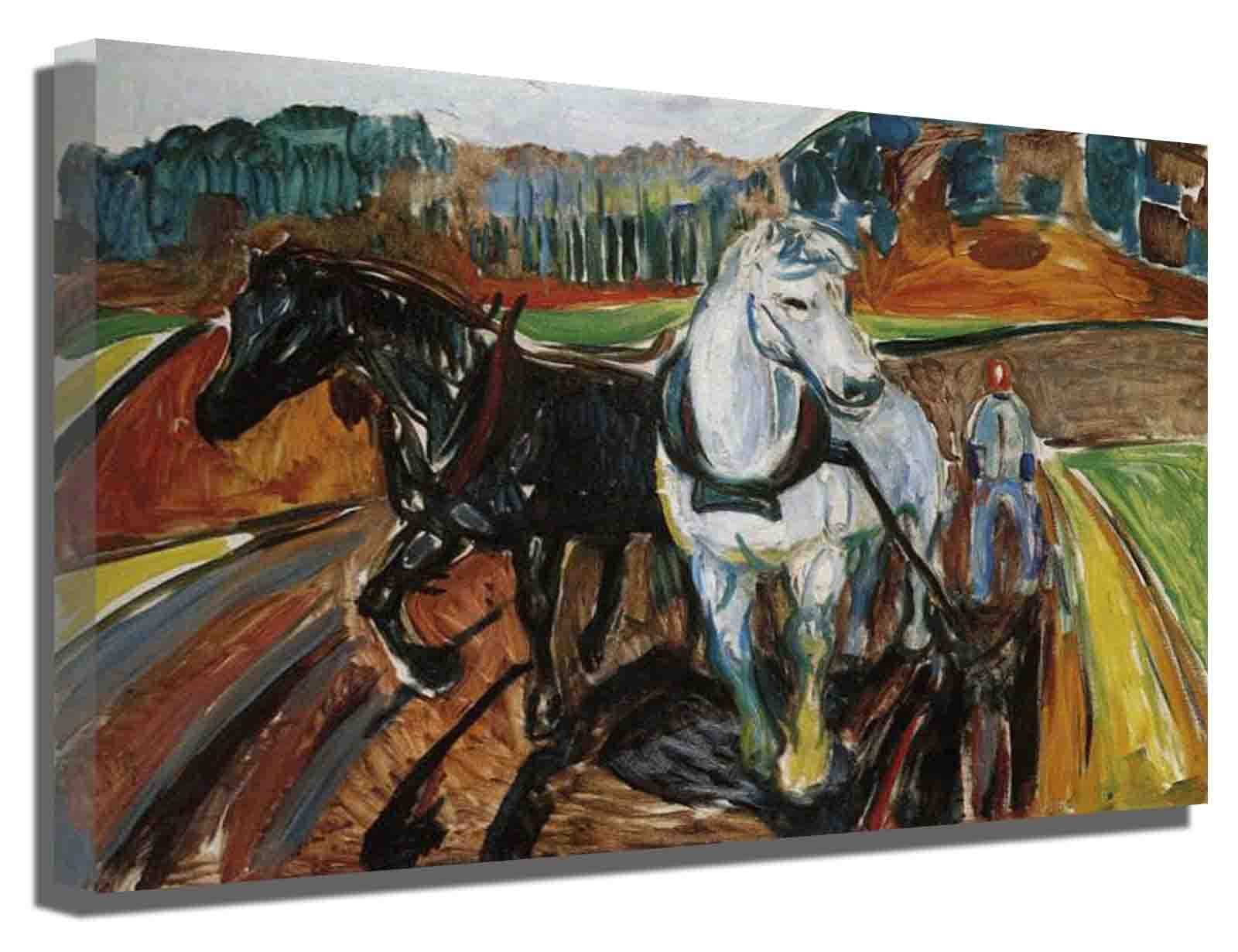 Edvard Munch Expressionist Horse Team Canvas Wall Art - Framed Painting for Bedroom, Living Room & Office Decor (55x72cm/22x28in) | Modern Home Wall Decor | Perfect for Contemporary Spaces & Art Lovers