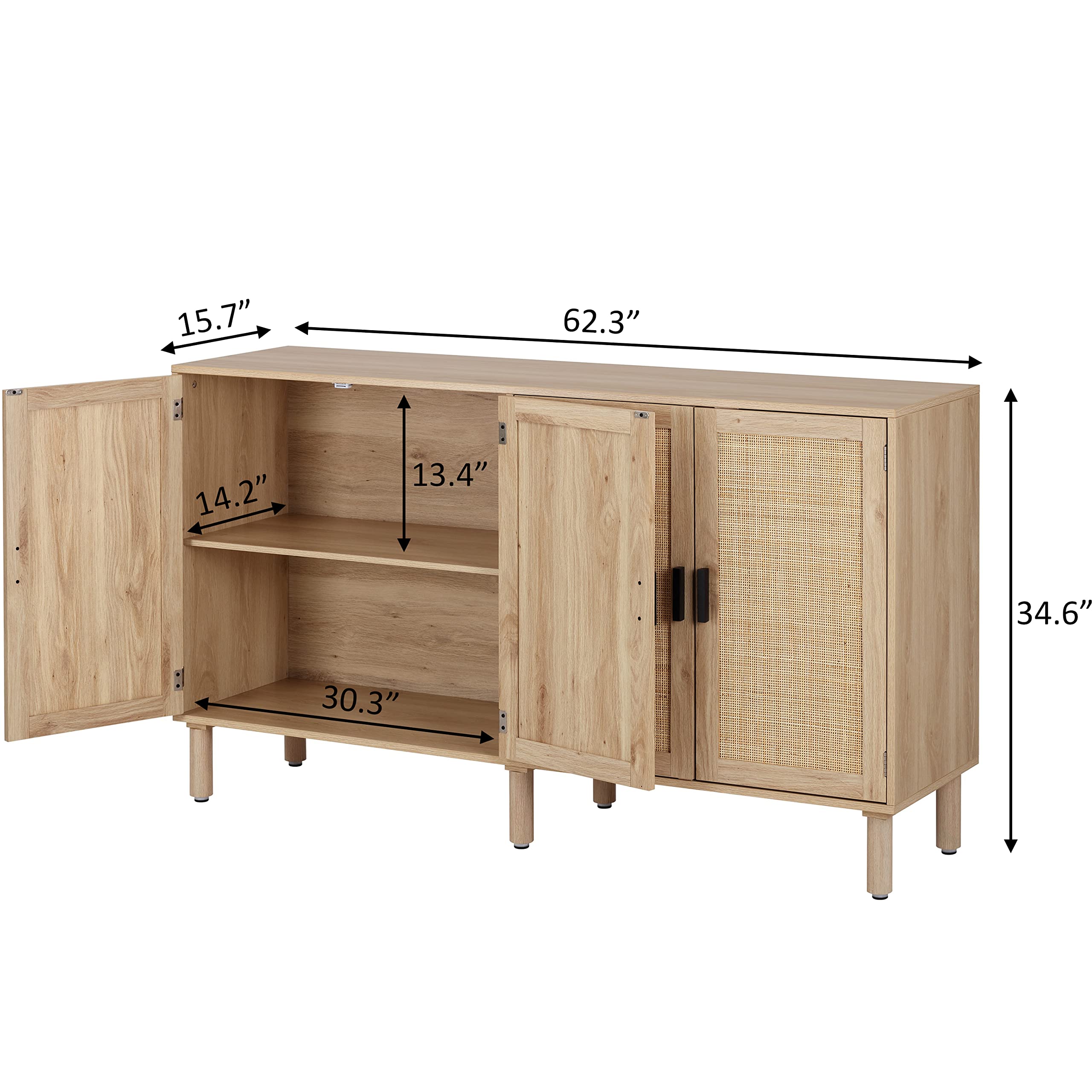 Finnhomy 4-Door Sideboard Buffet Cabinet with Rattan Doors - 62.3