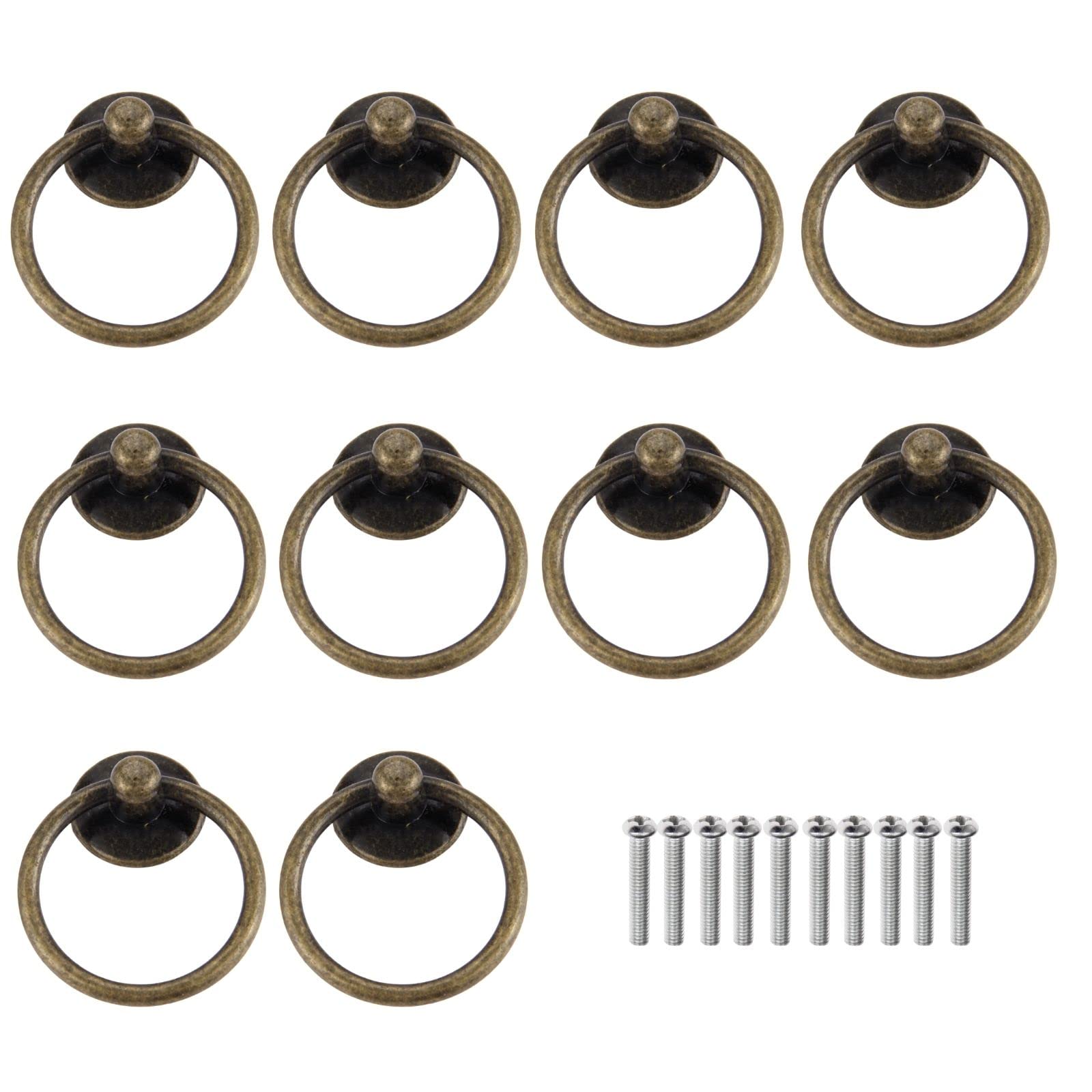 Vintage Bronze Cabinet Ring Pulls - 10PCS Zinc Alloy Drawer Handles for Wardrobe, Dresser & Kitchen Decor