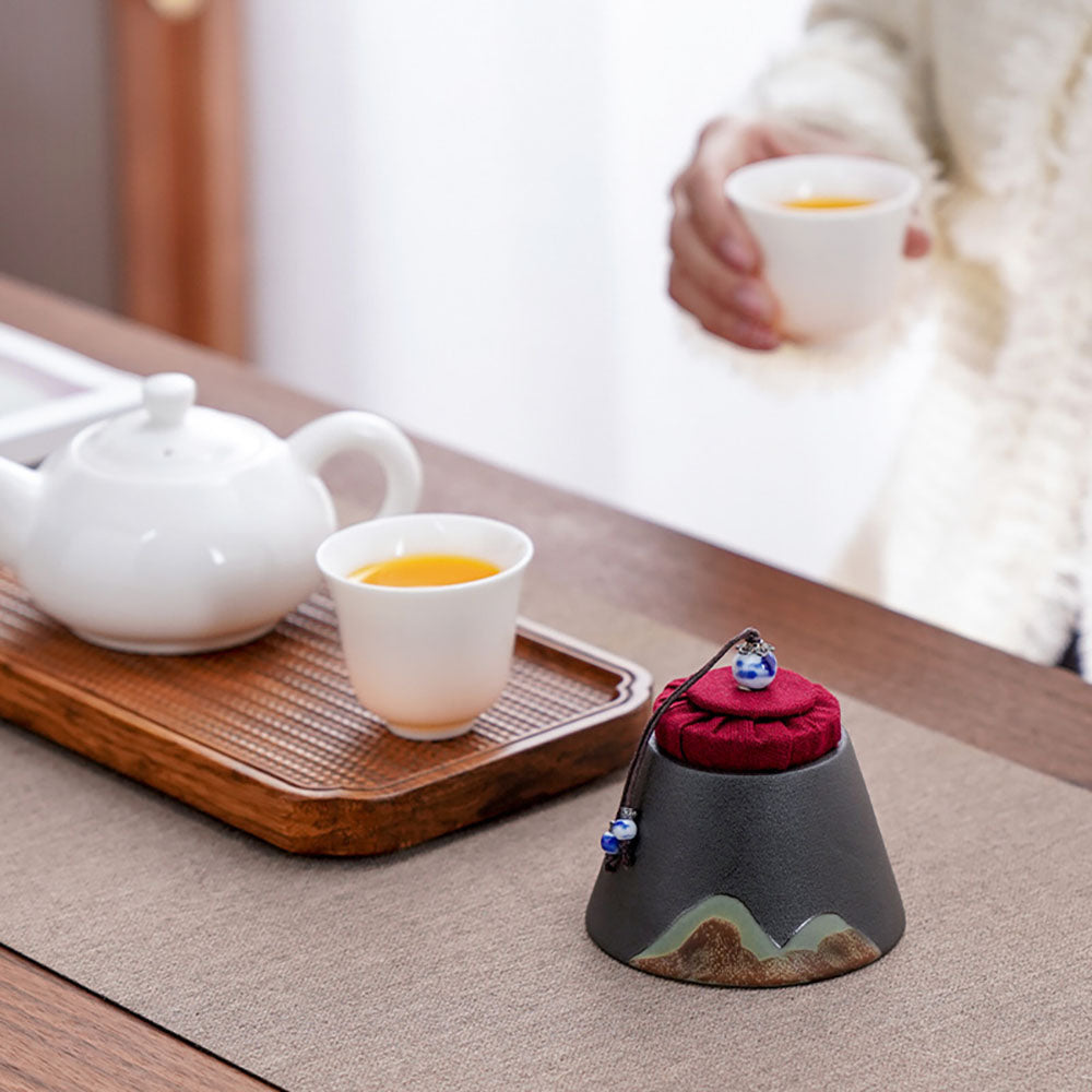 Premium Japanese Mountain Ceramic Tea Caddy - Authentic Handcrafted Green Tea Storage Container for Matcha & Loose Leaf Tea - Perfect for Home, Office & Tea Ceremonies