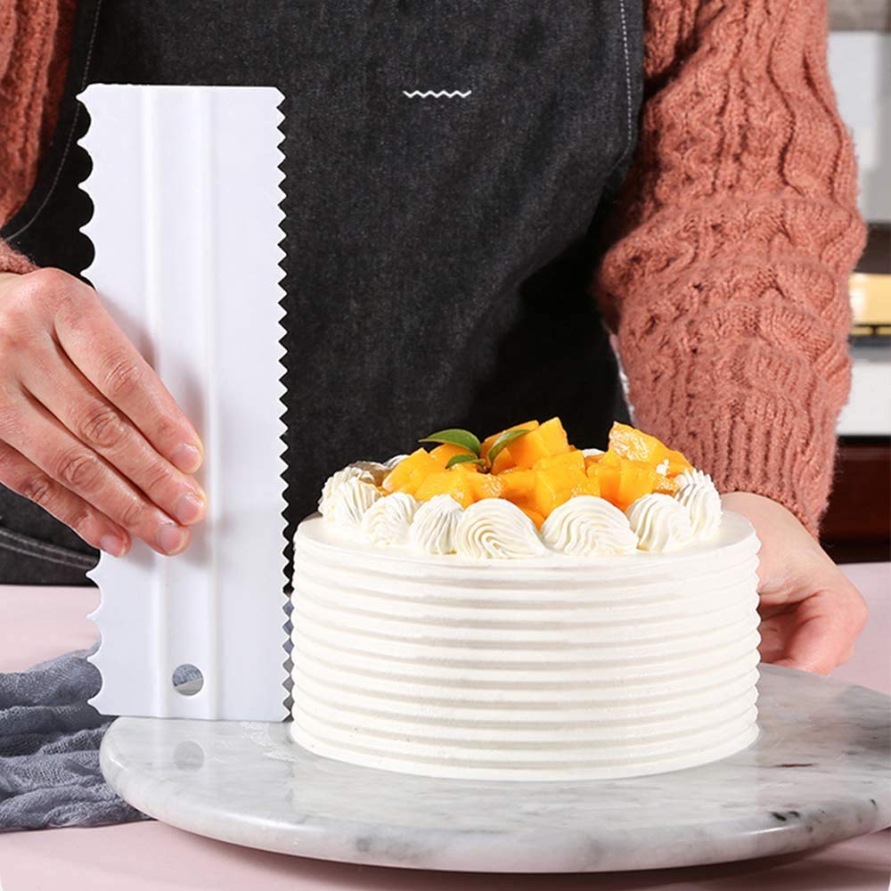 9-Piece Cake Scraper Set - Plastic Sawtooth Cake Decorating Comb, Icing Smoother & Edge Polisher - Baking Tools for Cake Decorating, DIY Dessert Making - Perfect for Home Bakers & Professional Cake Designers (Pink)