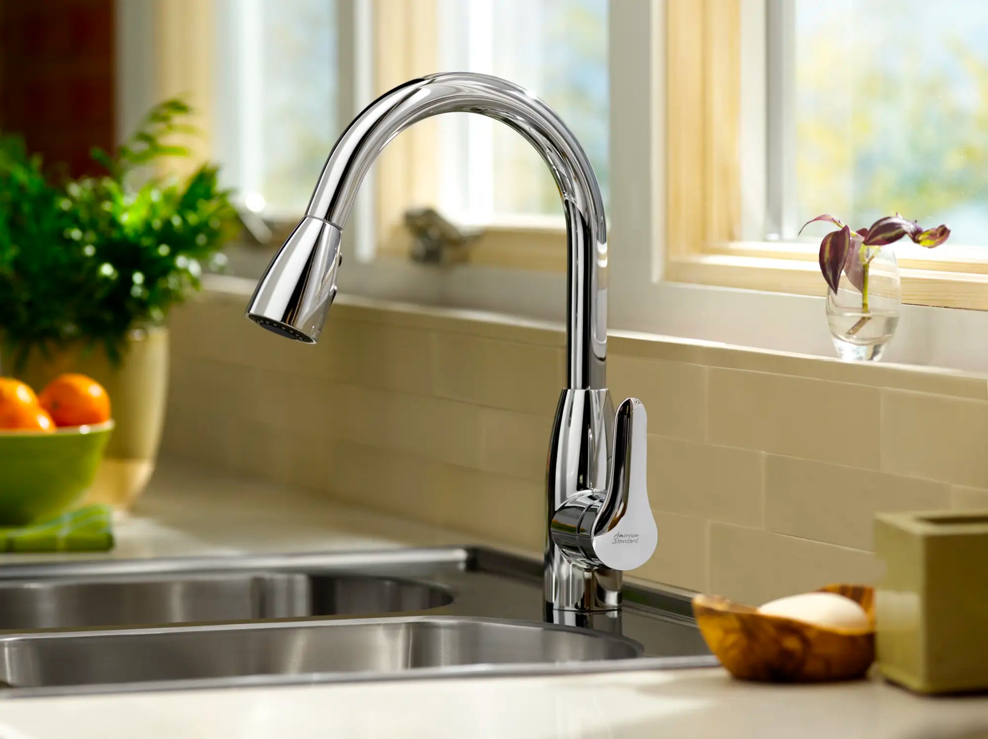 Colony® Soft Single Handle Pull Down Dual Spray Kitchen Faucet - 2.2 GPM/8.3 LPM - High Arc Brushed Nickel Sink Faucet for Modern Kitchens, Dishwashing & Food Prep