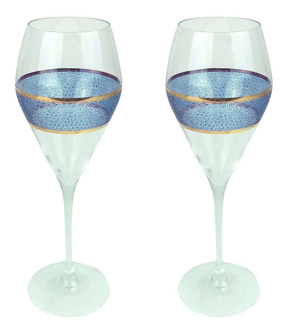 Premium Panthera Indigo Prosecco White Wine Glasses Set of 2 - Multicolor Hand-Blown Crystal Goblets (8.5 Inch) - Perfect for Italian Sparkling Wine, Champagne & Elegant Dinner Parties