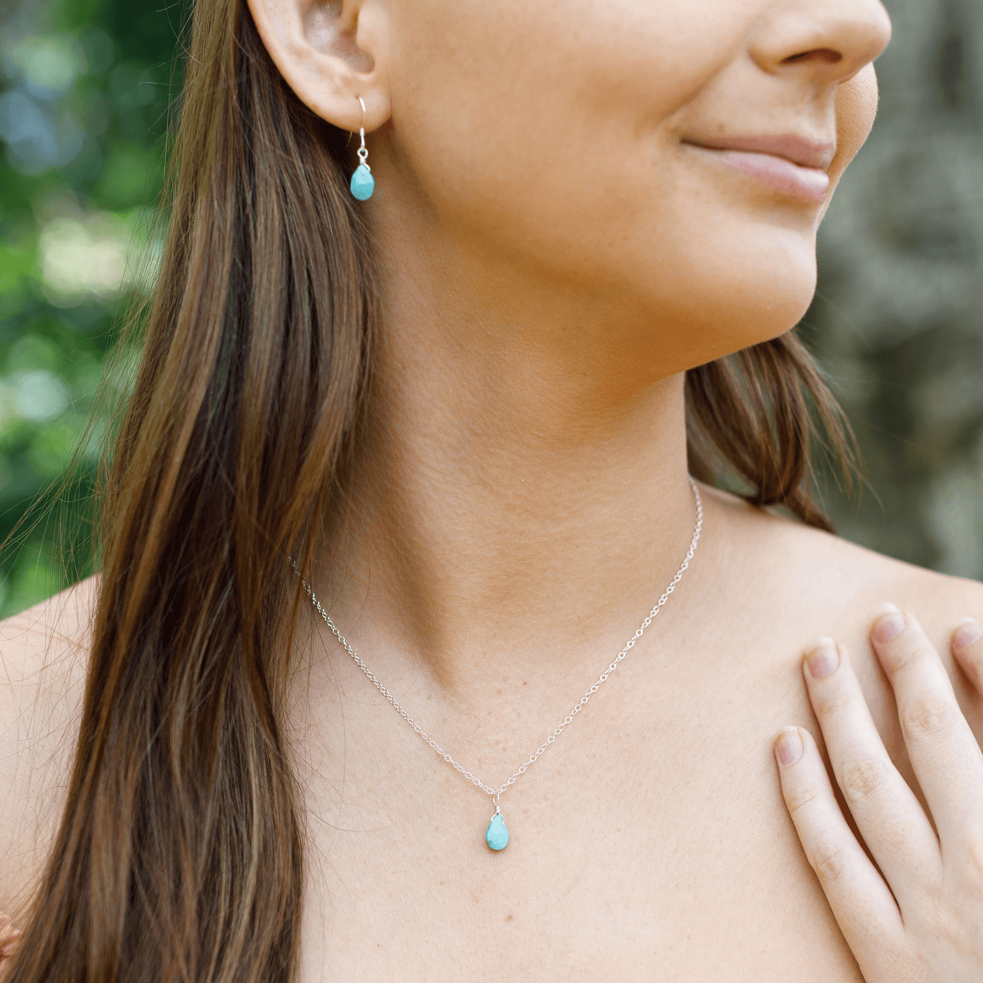 Turquoise Tiny Teardrop Earrings & Necklace Set - Dainty Bohemian Jewelry for Women | Perfect for Weddings, Parties & Everyday Wear
