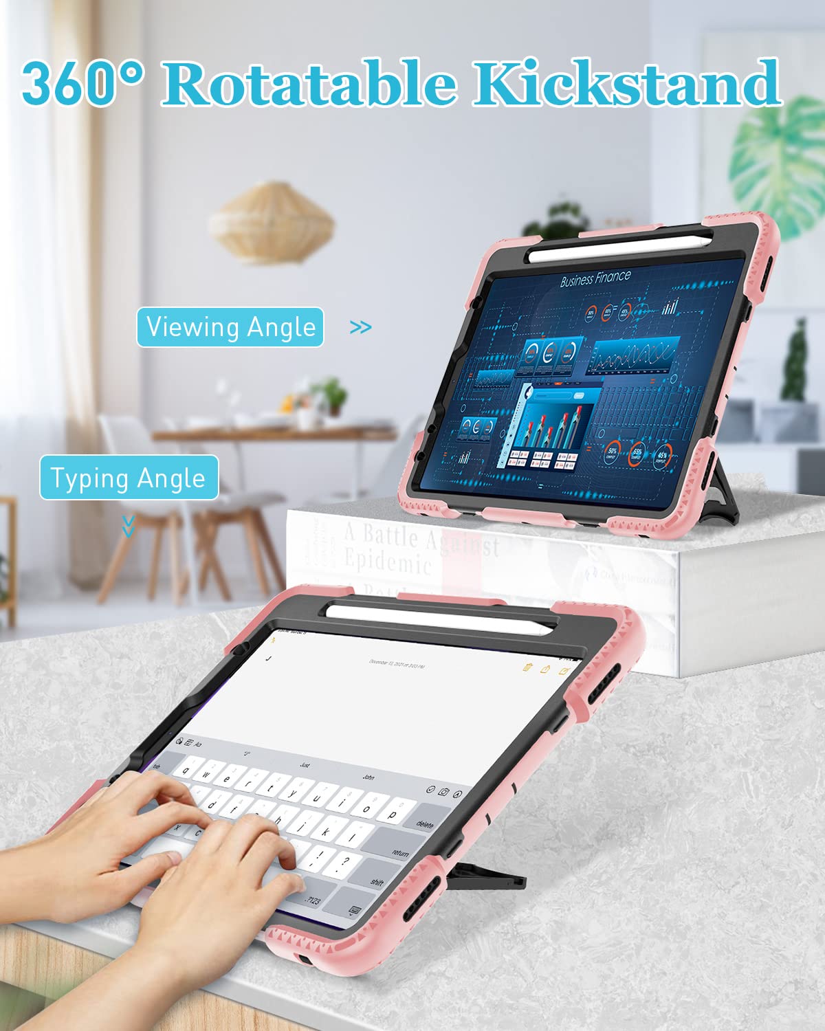2-Pack iPad Air 5th/4th Gen 10.9-inch Protective Case Set - Black & Pink | Slim Fit, Shockproof Cover for iPad Air 5/4 (2022/2020 Model) | Perfect for Work, School & Travel Protection