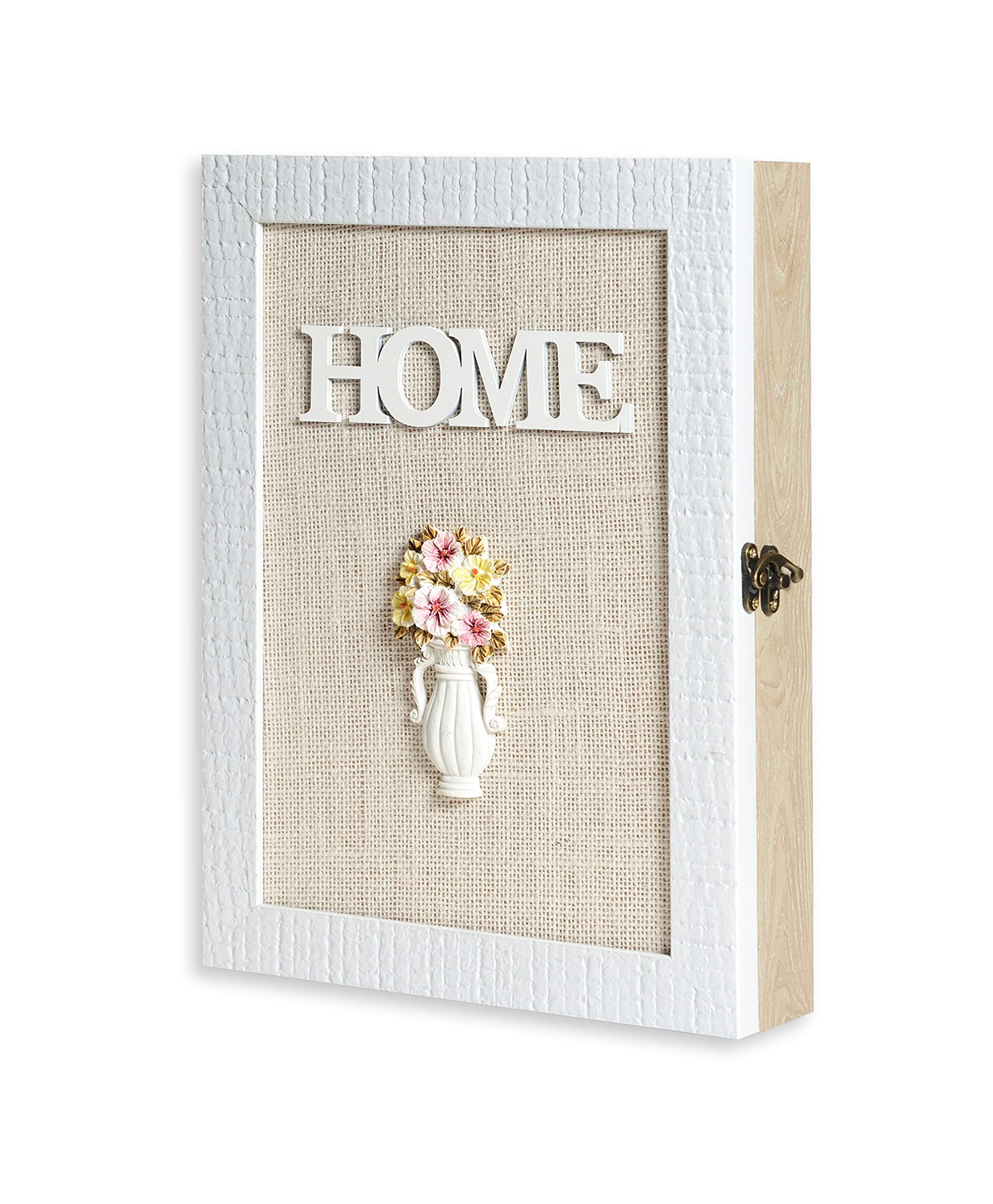 VELISTA Wooden Key Box Wall Mount - Rustic Decorative Key Cabinet with 6 Hooks - Small White Key Holder for Home Entryway - Vintage Style Housewarming Gift - Perfect for Organizing Keys in Living Room, Bedroom or Office