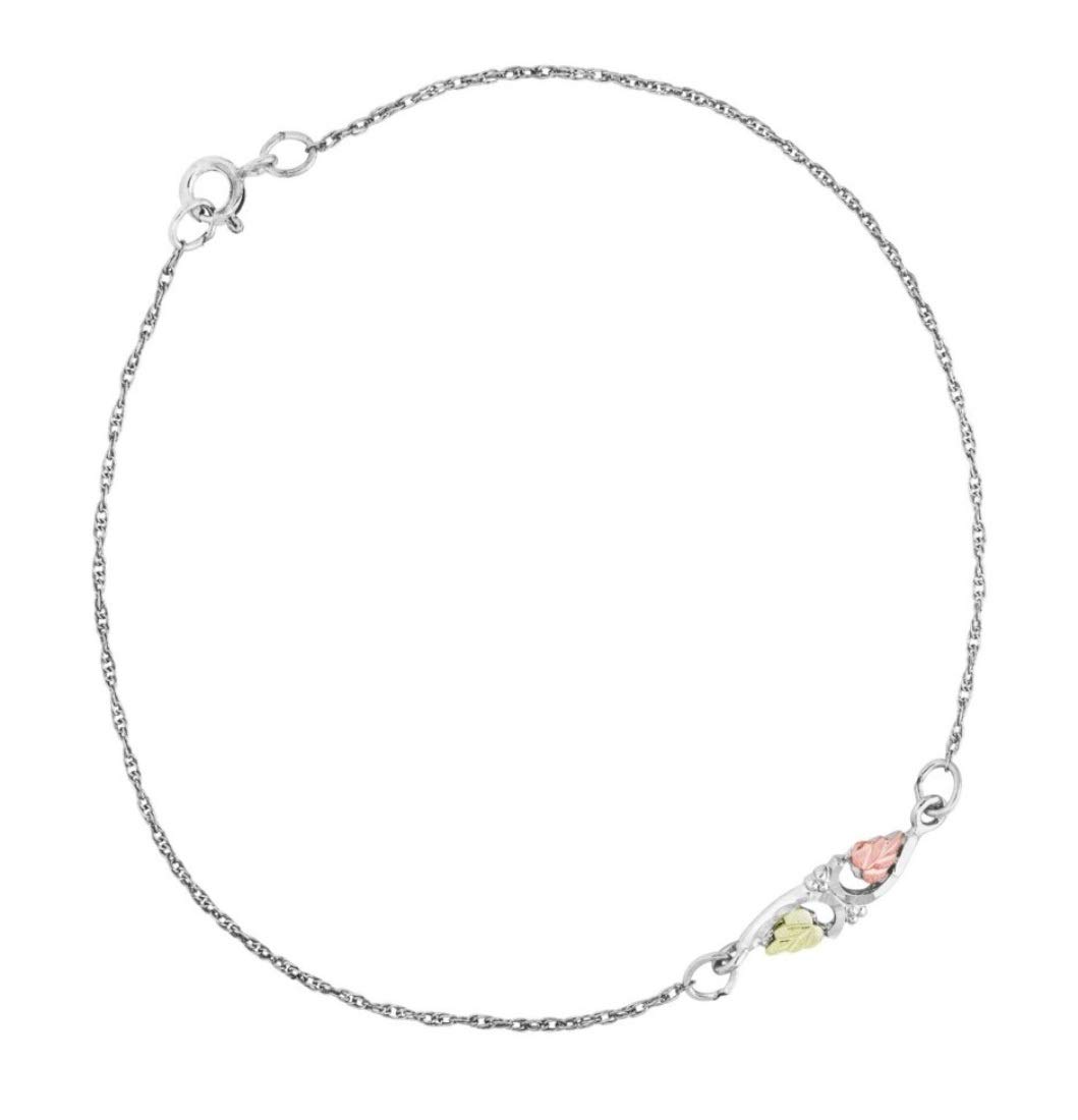 Sterling Silver Black Hills Gold Leaf Ankle Bracelet - 12k Rose & Green Gold Accents | Elegant Jewelry for Women, Perfect for Weddings, Parties & Everyday Wear