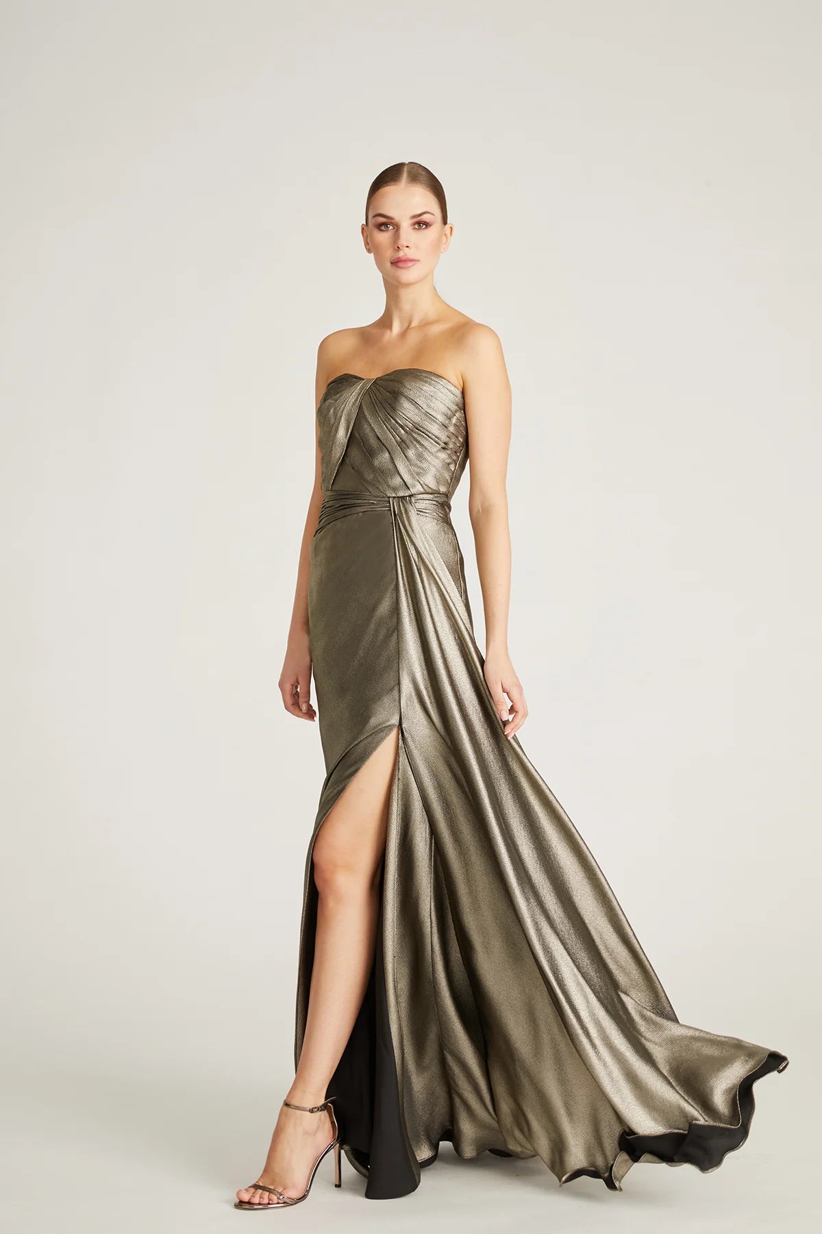 Elegant Farren Strapless Draped Gown in Pewter - Perfect for Evening Galas, Prom Nights & Formal Events