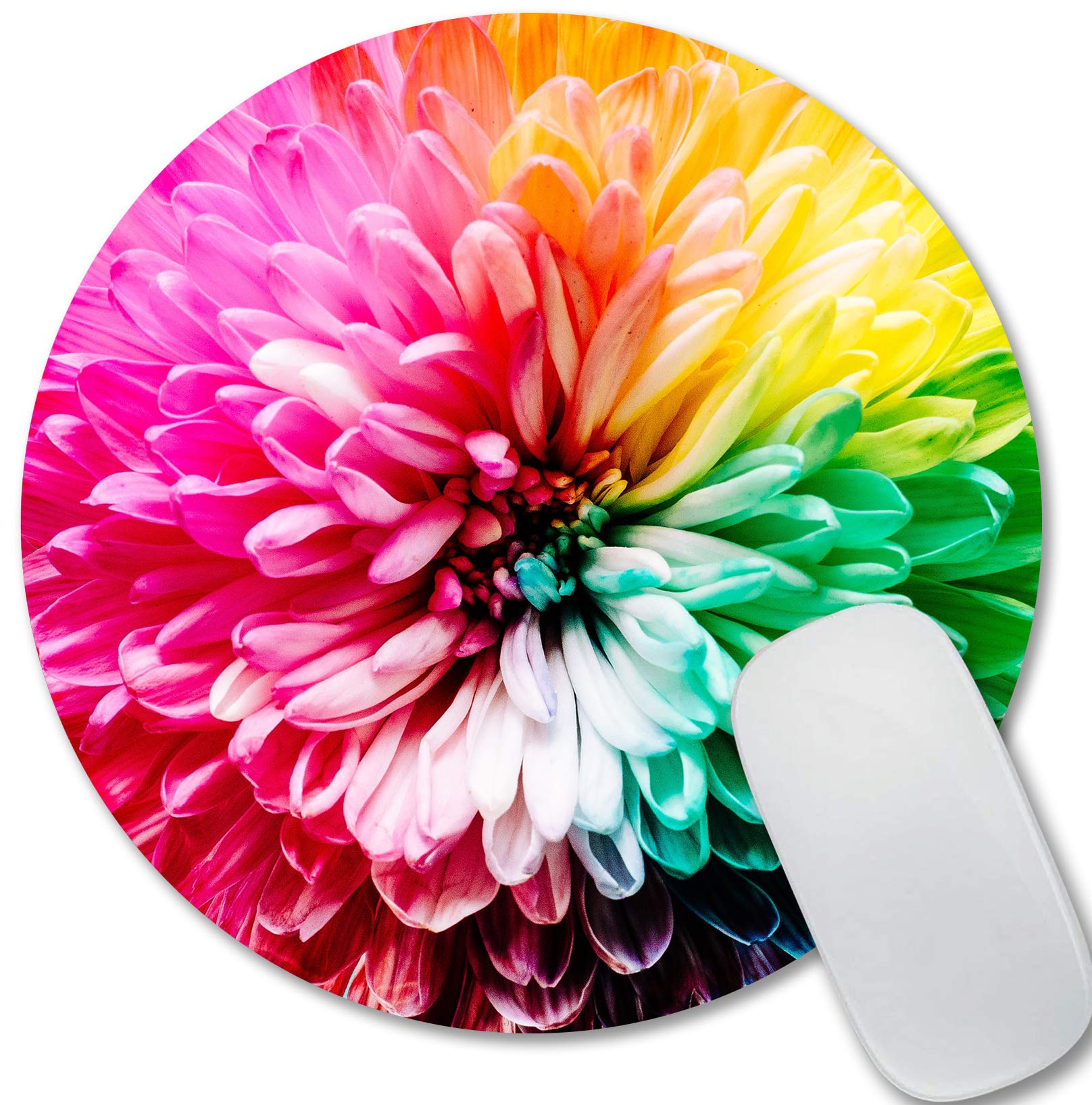 Colorful Flower Petals Round Mouse Pad - Non-Slip Rubber Base for Computer & Laptop - Small Size Personalized Design - Perfect for Office, Gaming & Home Workspace