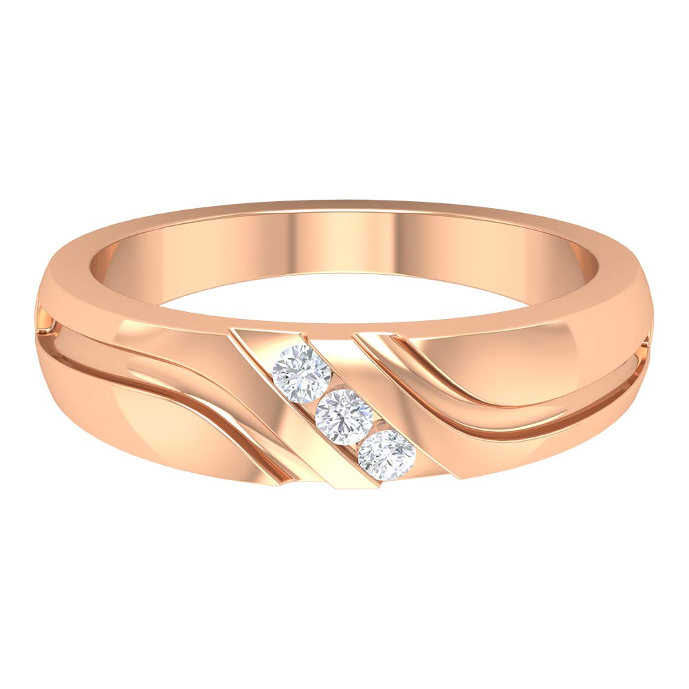 14K Solid Gold Diamond Three Stone Band Ring for Men - April Birthstone Engraved Wedding Band - Perfect for Anniversaries, Engagements & Special Occasions