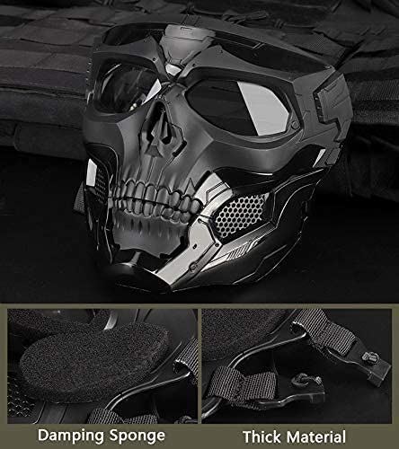 AOUTACC Full Face Airsoft Mask with Goggles - Adjustable Tactical Skeleton Skull Mask for Paintball, Halloween, Cosplay & Outdoor Activities - Protective Gear for Airsoft Games, Movie Props & Parties (Black)