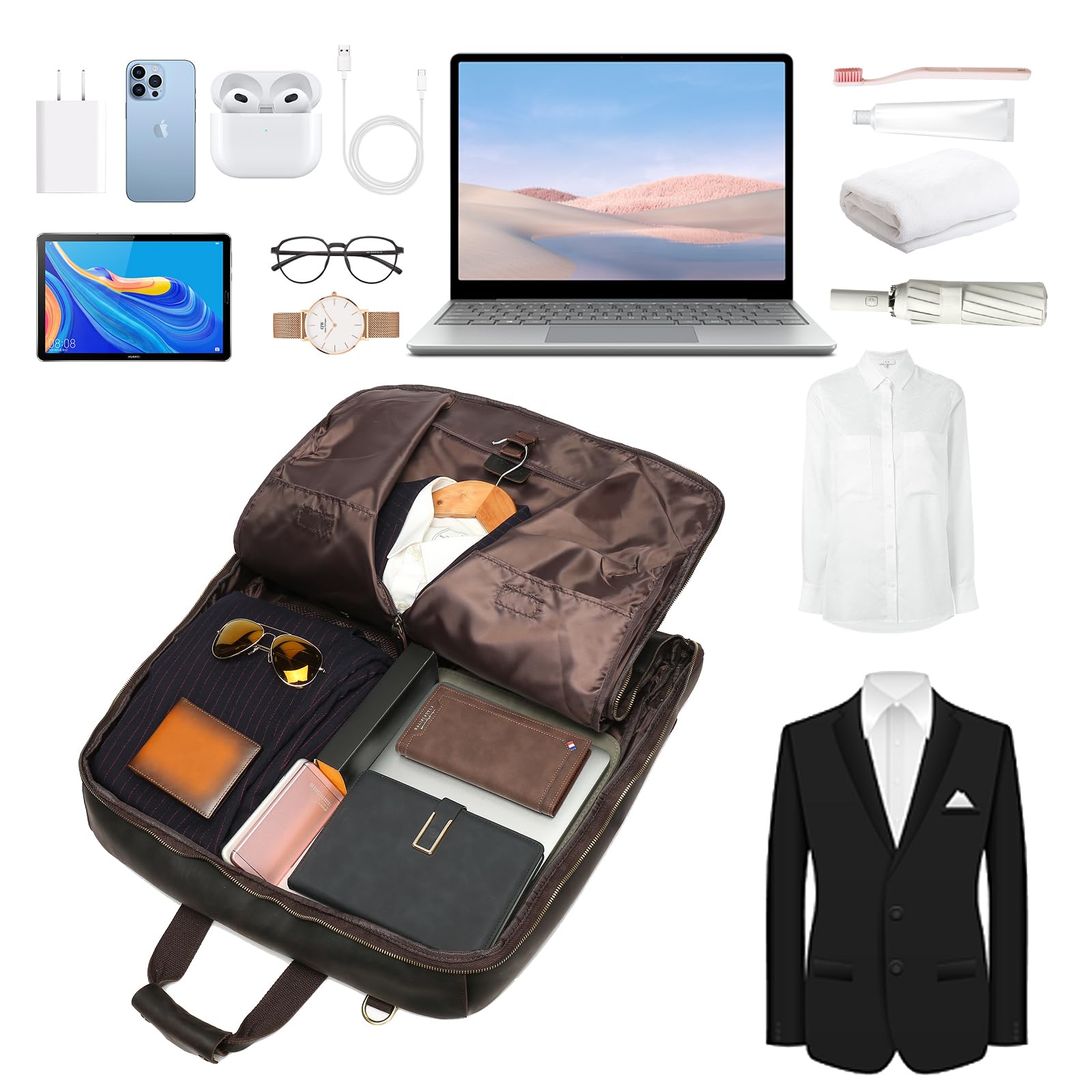 Foldable 2-in-1 Hanging Carry On Garment Bag for Men - Large Travel Suitcase for Business Trips & Airplane Luggage | Perfect for Business Travel, Weddings & Formal Events
