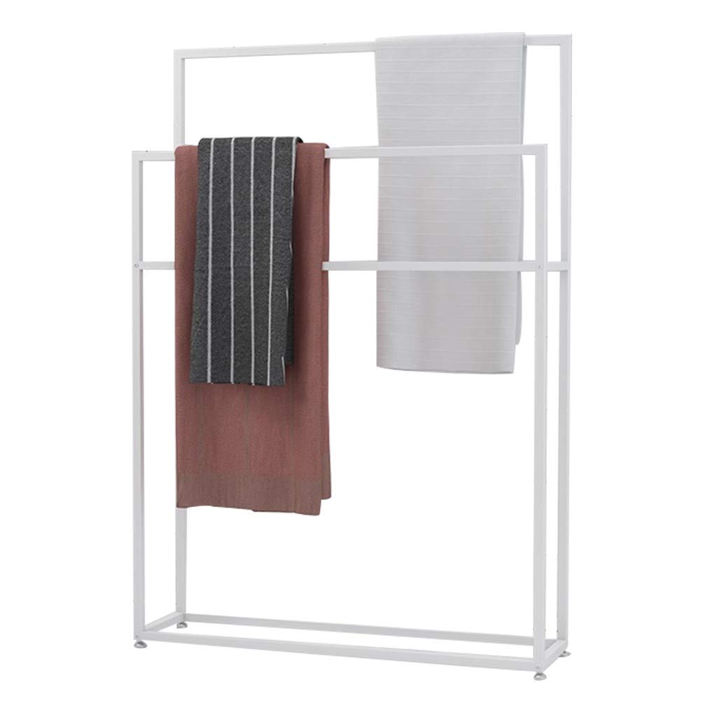 Freestanding Towel Racks for Bathroom Floor - Modern 2-Tier Stainless Steel Towel Stand Holder (Black, 75x20x110cm) for Quilts, Blankets, Bath Towels & Clothes - Perfect for Spa, Hotel, or Home Bathroom Organization