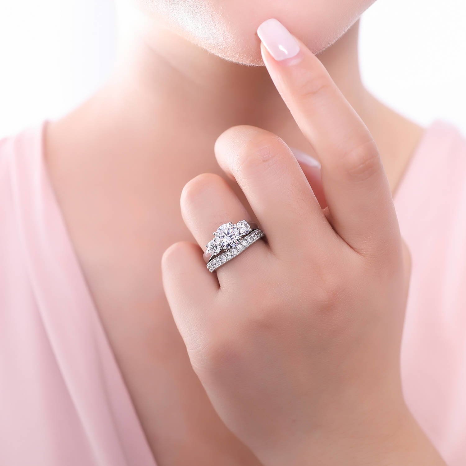 BERRICLE Sterling Silver 3-Stone Wedding & Engagement Ring Set for Women - 2.4 Carat Round Cut Cubic Zirconia CZ, Rhodium Plated, Sizes 4-10 | Perfect for Proposals, Anniversaries & Special Occasions