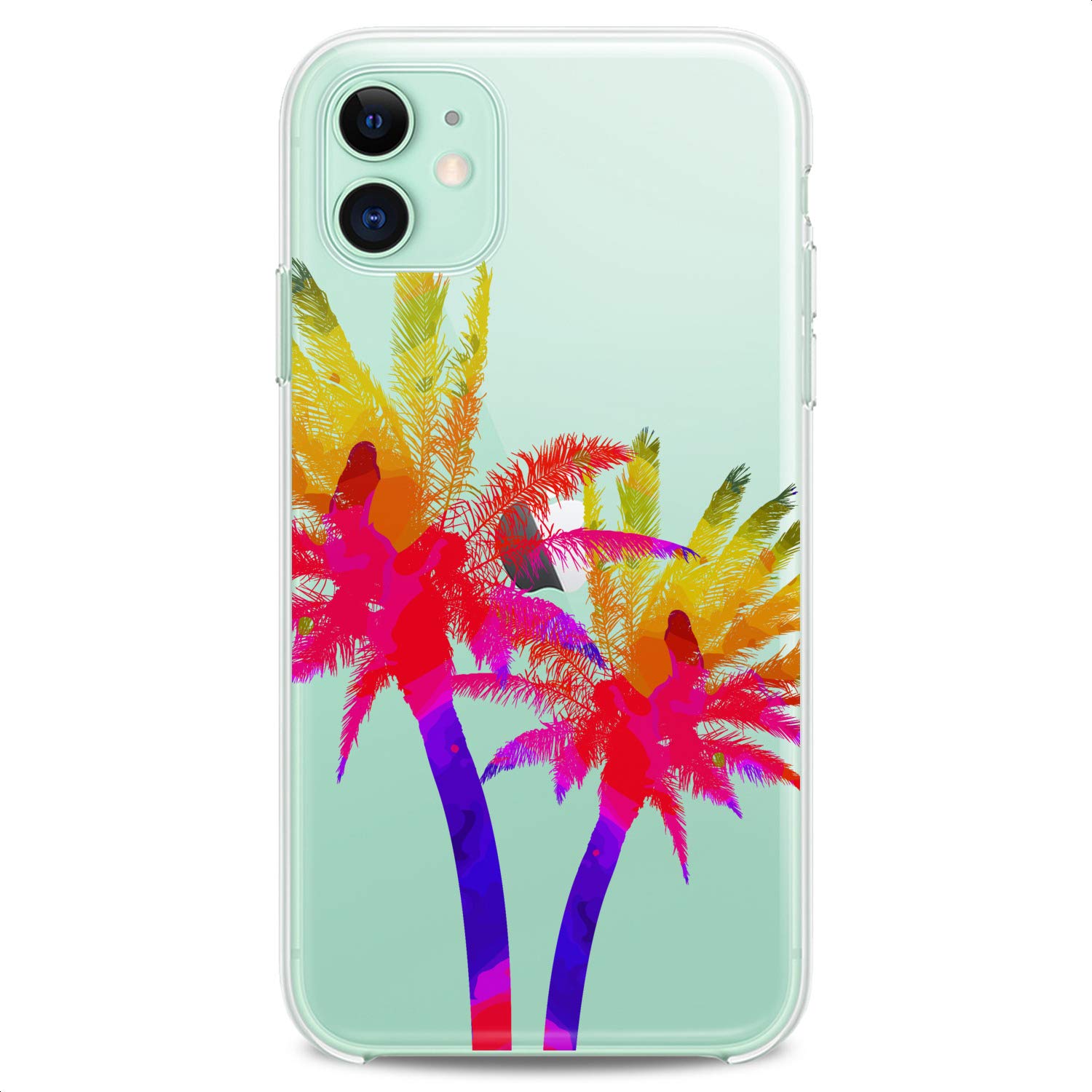 Trendy TPU Phone Case for iPhone 16/15/14/13/12/11 Pro Max/Plus/Mini/XS/XR/X/8+/7/6/5/SE - Vibrant Pink Tropical Palm Tree Design, Slim Flexible Silicone Cover with Clear Print (Perfect for Beach Vacations, Summer Outings & Girls' Accessories)