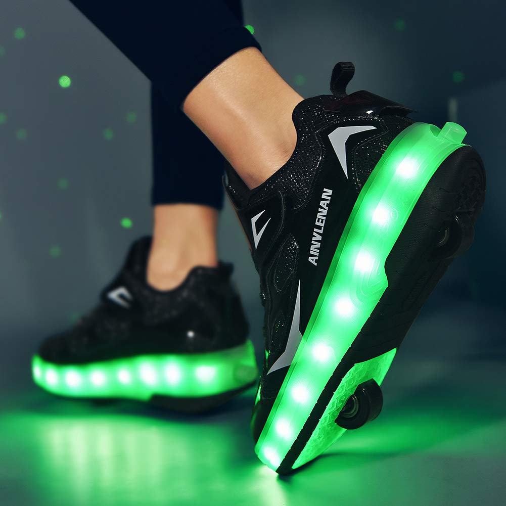 Ylllu Kids LED USB Rechargeable Roller Skate Shoes with Light Up Wheels - Adjustable Light Up Sneakers for Boys & Girls - Perfect for Indoor & Outdoor Play, Birthday Gifts, and Night Skating Fun