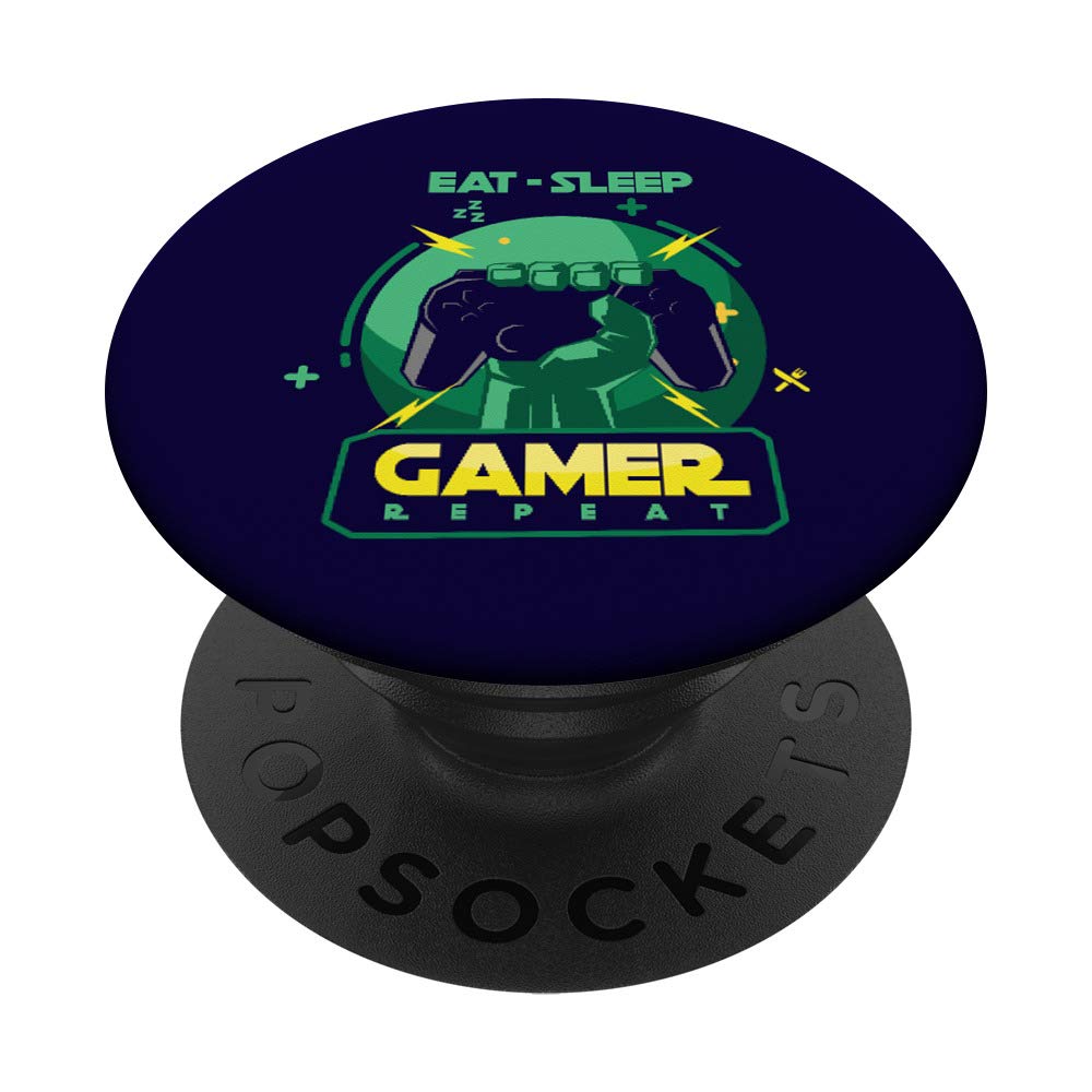 Eat Sleep Gamer Repeat - Swappable PopGrip for Gaming Enthusiasts | Perfect Video Game Gift for Gamers | Use with Phones, Tablets & Controllers
