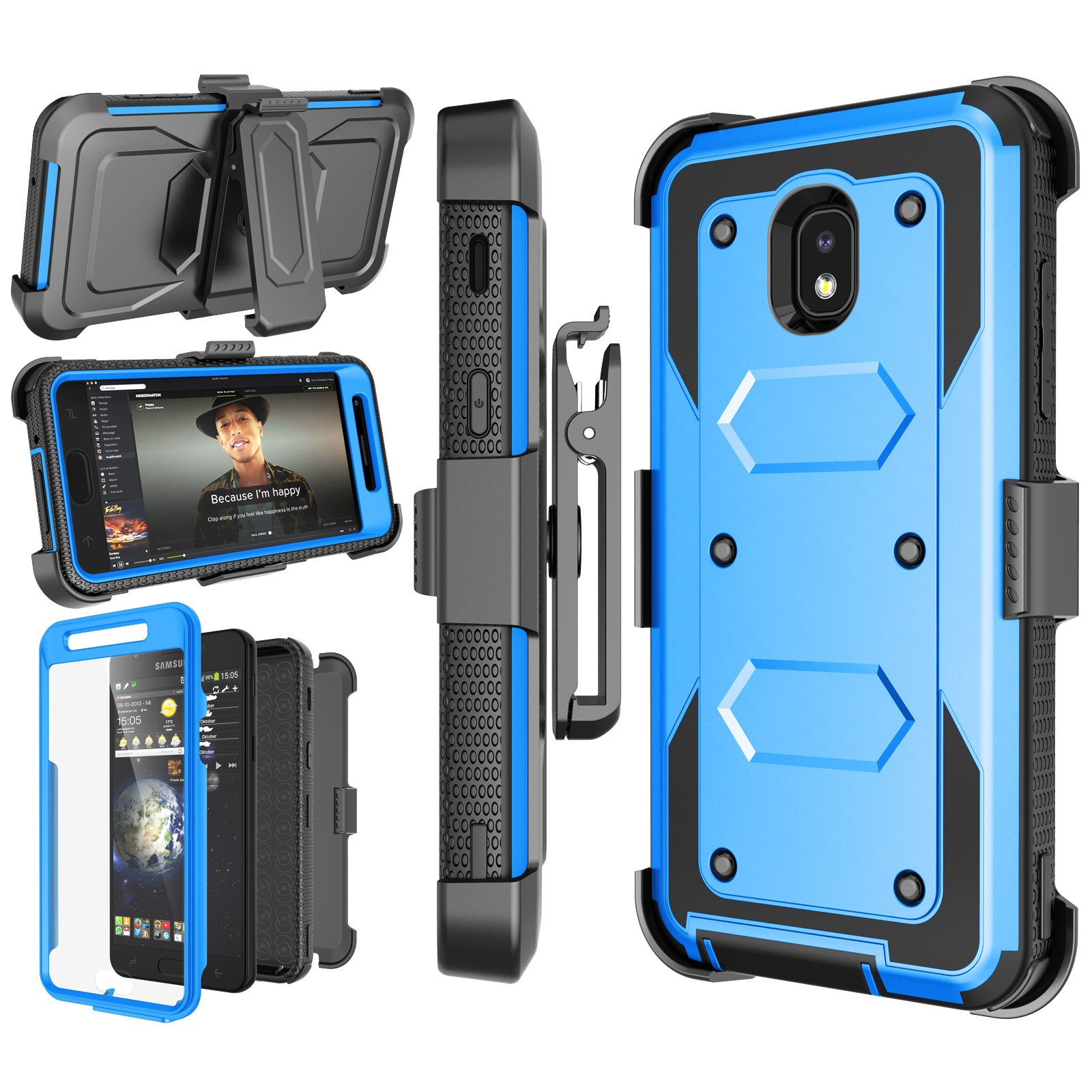 Njjex Galaxy J3 Orbit Case - Compatible with Samsung J3 2018/J3 Eclipse 2/J3 Achieve/Express Prime 3/Amp Prime 3/J3 Prime 2/J3 Emerge/J3 V 3rd Gen/J3 Aura/J3 Star - Protective Holster Swivel Belt Clip Phone Cover (Blue) - Perfect for Work, Outdoor & Active Lifestyle