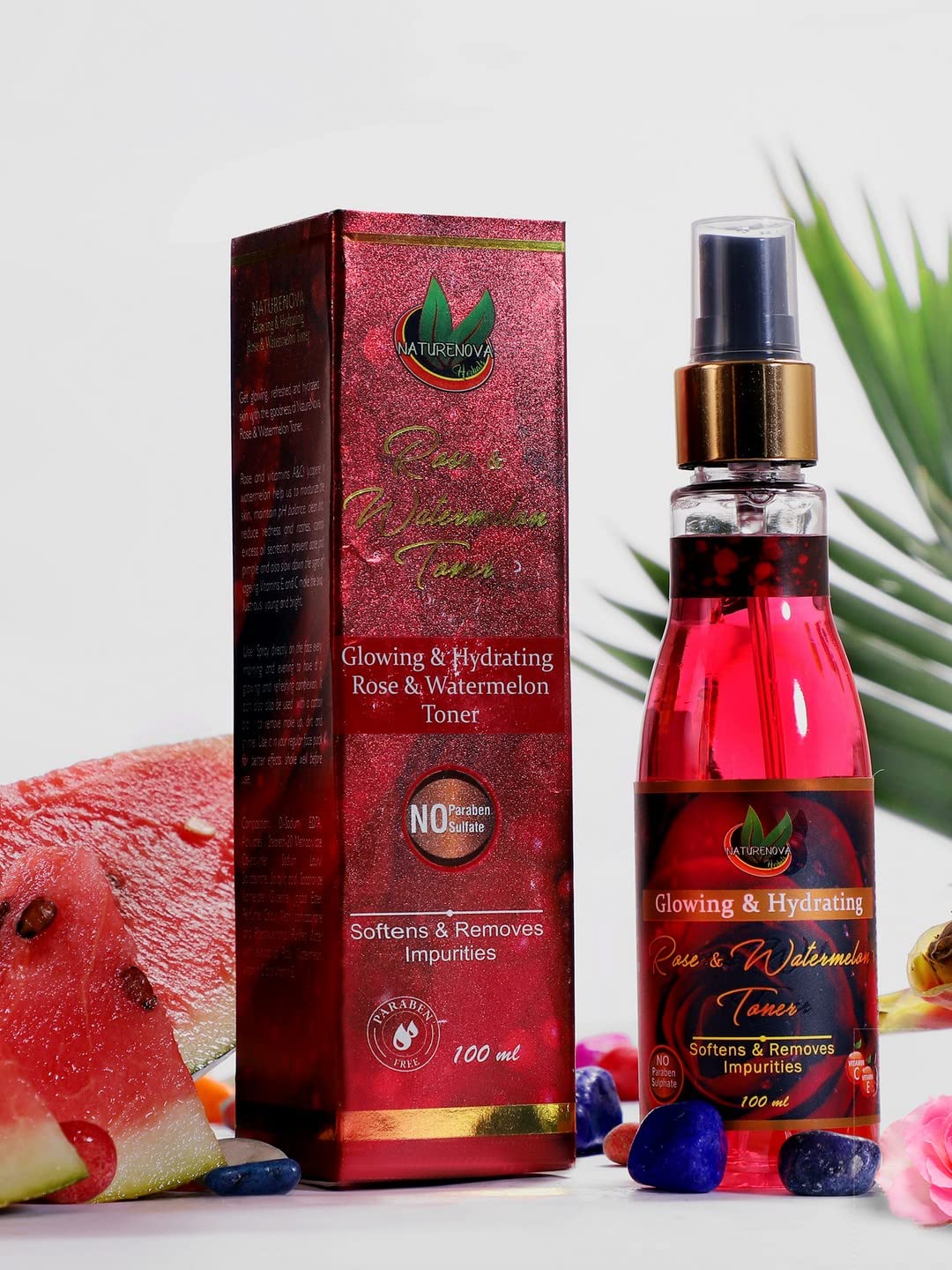 NatureNova Herbals Glowing & Hydrating Rose Watermelon Facial Toner - 100ml | Hydrating, Brightening & Soothing | Perfect for Dry, Dull Skin & Daily Skincare Routine