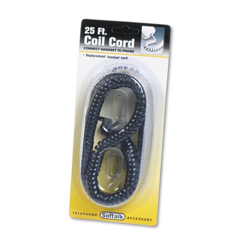 Softalk 25 FT Coiled Phone Cord with Plug/Plug - Black (12 Pack) - Perfect for Office, Home, and Business Phone Systems