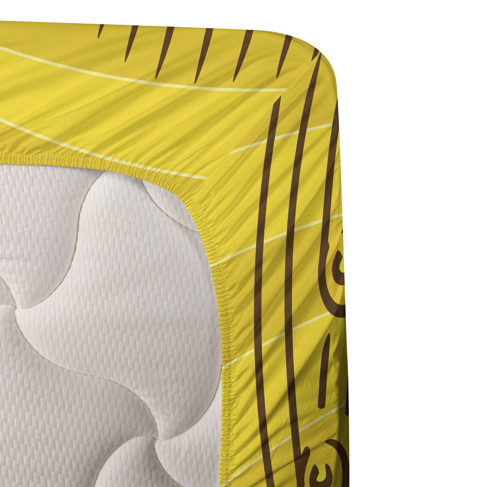Ambesonne County Farmhouse Sheet Set - 4 Piece King Size Bedding with Agriculture Themed Farmland Design, Starburst Lines & Wheat Motifs in Burnt Sienna Yellow - Perfect for Rustic Bedrooms, Farmhouse Decor & Cozy Countryside Retreats