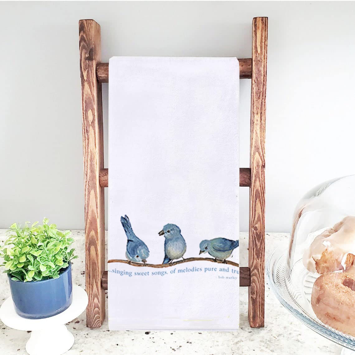 Blue Birds & Hydrangea Floral Kitchen Dish Towels Set of 2 - 18