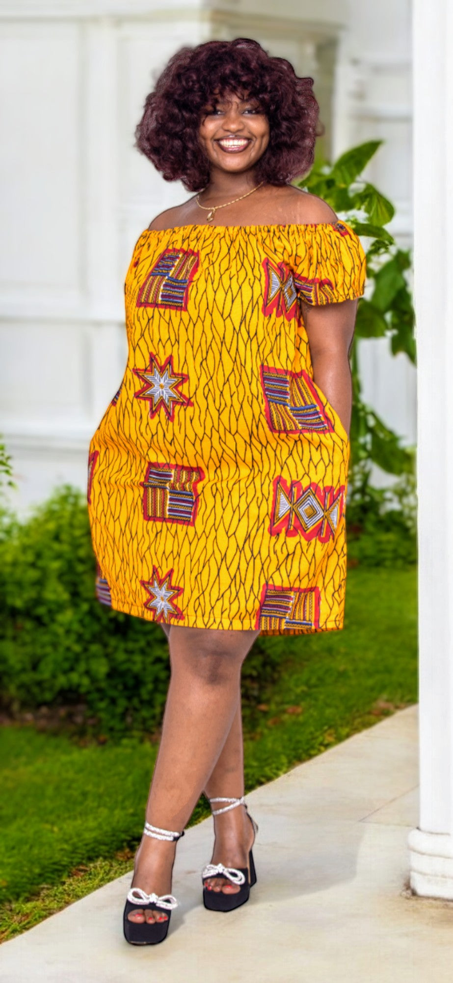 Stylish African Print Dress with Umoja Orange Design - Dupsie's DPUMAD51 for Women | Perfect for Cultural Events, Parties & Summer Outfits