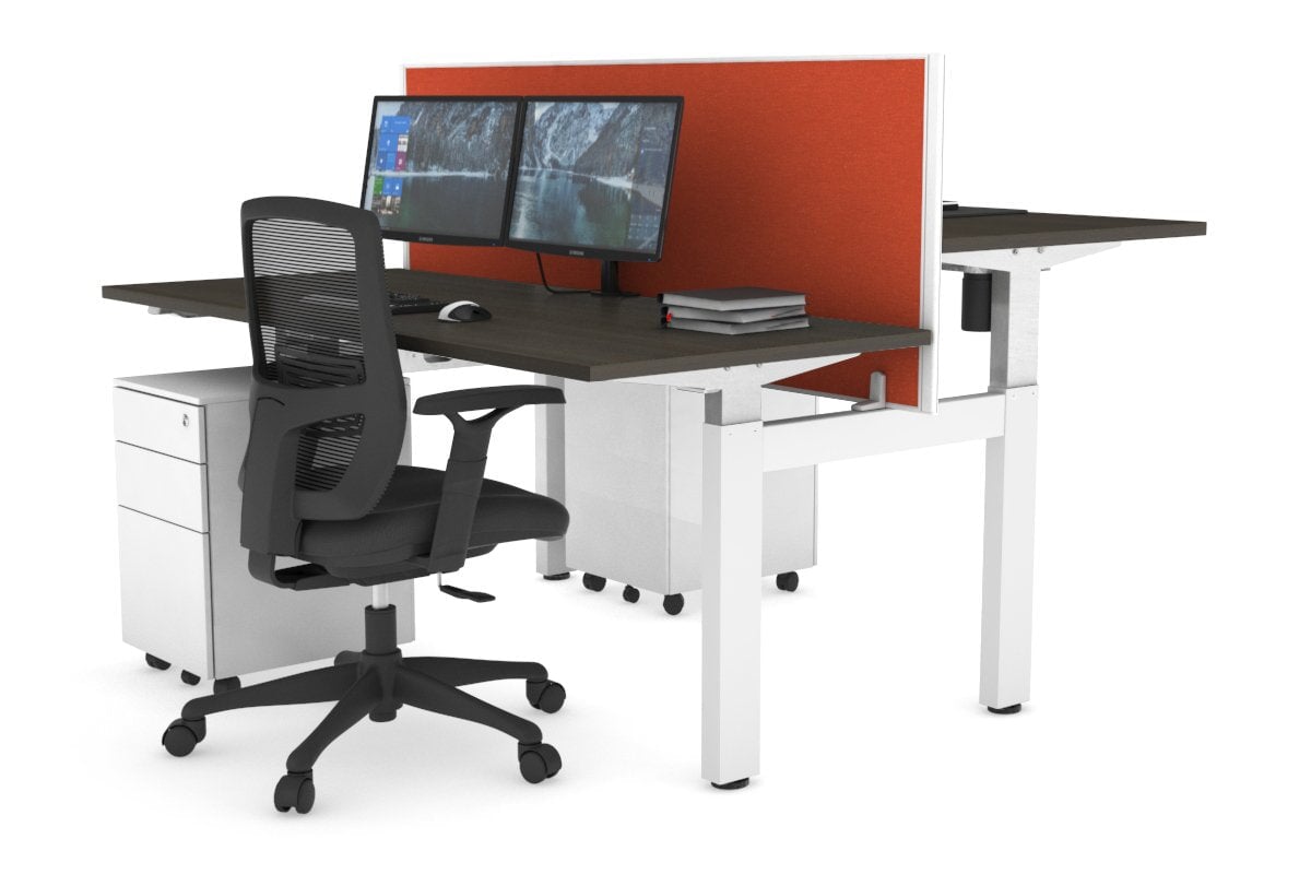 Adjustable 2-Person H Bench Workstation - White Frame (1200L x 700W) - Perfect for Office, Home Office & Co-Working Spaces