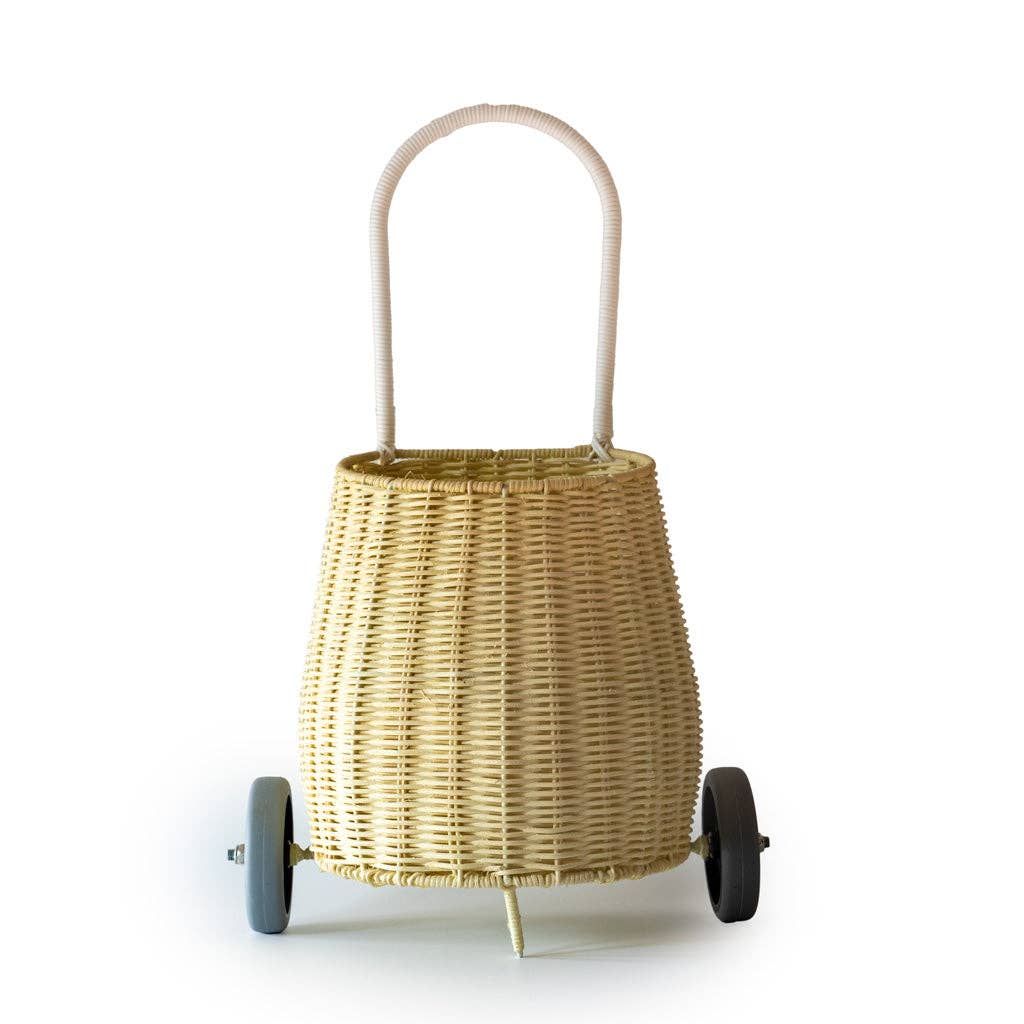 Rattan Storage Basket on Wheels for Kids - Light Pink Toy Organizer | Perfect for Playroom, Bedroom & Nursery Organization