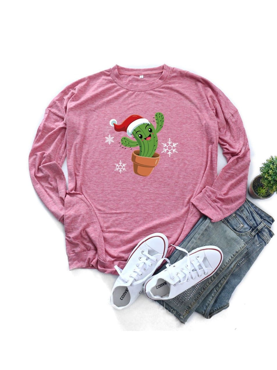 Lovevop Women's Casual Cactus Print T-Shirt - Stylish & Comfortable Cotton Tee for Summer Outfits, Beach Wear, and Everyday Fashion