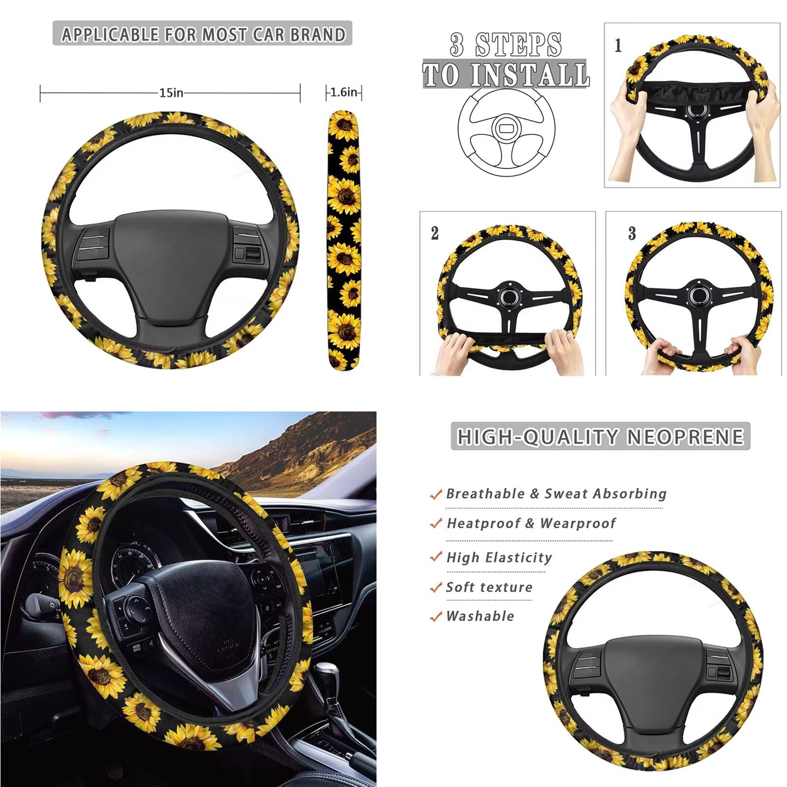 Aesthetic Butterfly Moon Car Seat Covers Set for Women - Steering Wheel Cover, Front & Rear Seat Protectors, Armrest Pad, Coaster & Keychain | Stylish Car Interior Accessories for Daily Commute & Road Trips
