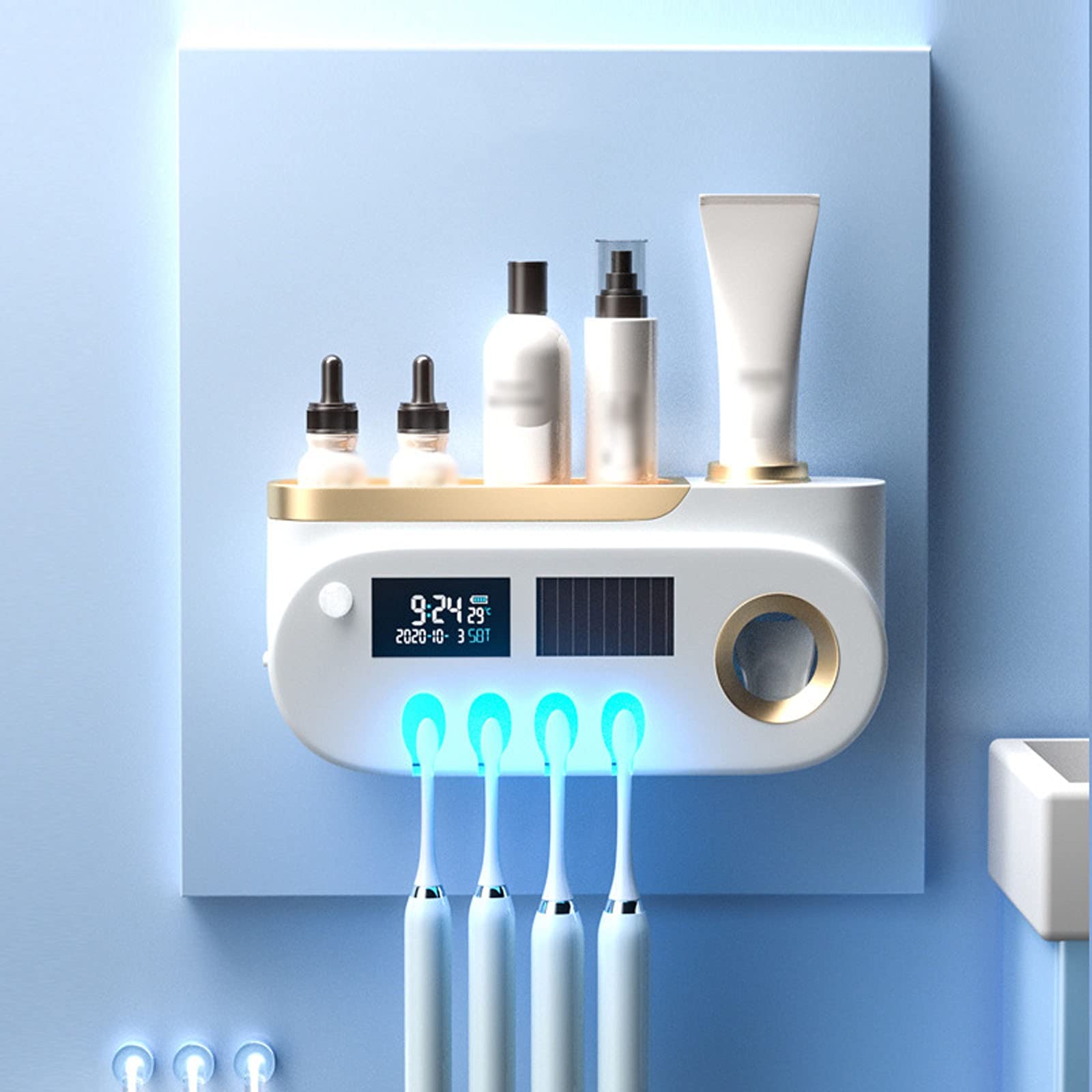 Platinum Wall Mounted Toothbrush Holder & Toothpaste Dispenser - Bathroom Organizer for Toothbrushes, Cosmetics, and Essentials | Perfect for Small Spaces, Dorm Rooms, and Travel Accessories