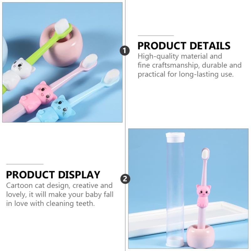 **Healifty 3-Pack Cartoon Cat Toddler Toothbrushes - Soft Bristle Kids Toothbrush Set for Home & Travel (5.51 Inch) - Perfect for Daily Brushing, School, and Family Trips**