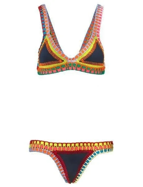 Handmade Crochet Bikini Set - Plus Size Women's Swimwear with Knitted Splicing Design | Perfect for Beach Vacations, Pool Parties & Summer Getaways
