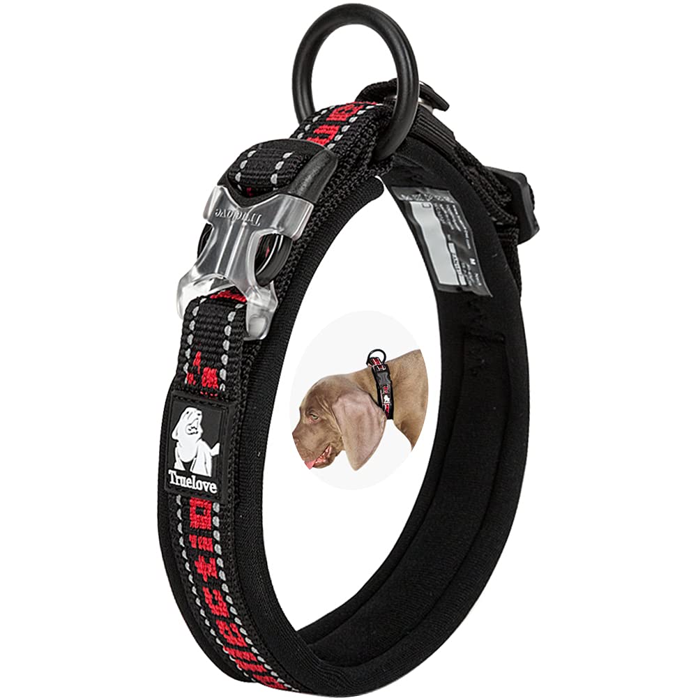 Reflective Neoprene Padded Dog Collar - Adjustable Nylon Pet Collar for Medium & Large Dogs - Soft & Comfortable Puppy Collar in Black & Red (XXL) - Perfect for Night Walks & Outdoor Adventures
