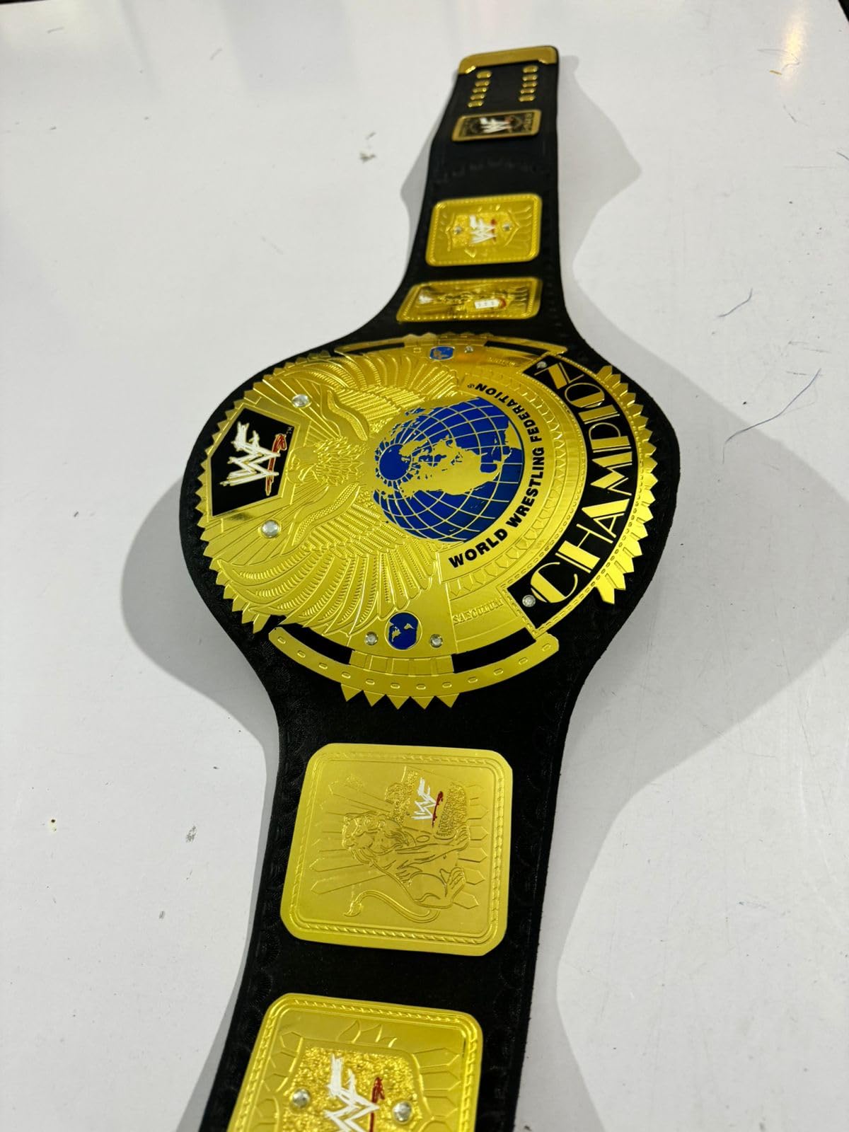 Premium Black & Gold Leather Wrestling Belt for Adults - 2MM Brass Plates - Championship Title Replica for WWE Fans, Cosplay & Sports Events