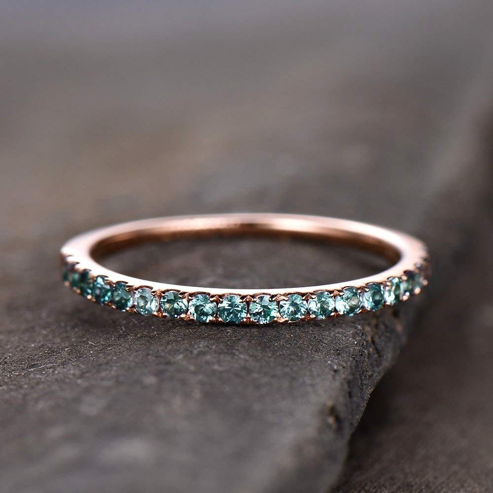 Alexandrite Eternity Ring - Sterling Silver Stackable Wedding Band, Rose Gold Plated June Birthstone Jewelry for Anniversary & Bridal Stacking | Perfect for Engagements, Weddings & Special Occasions