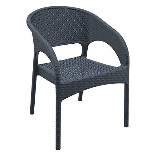 Pemberly Row Contemporary Patio Dining Arm Chair - Dark Gray Outdoor Furniture for Garden, Deck, and Backyard Relaxation