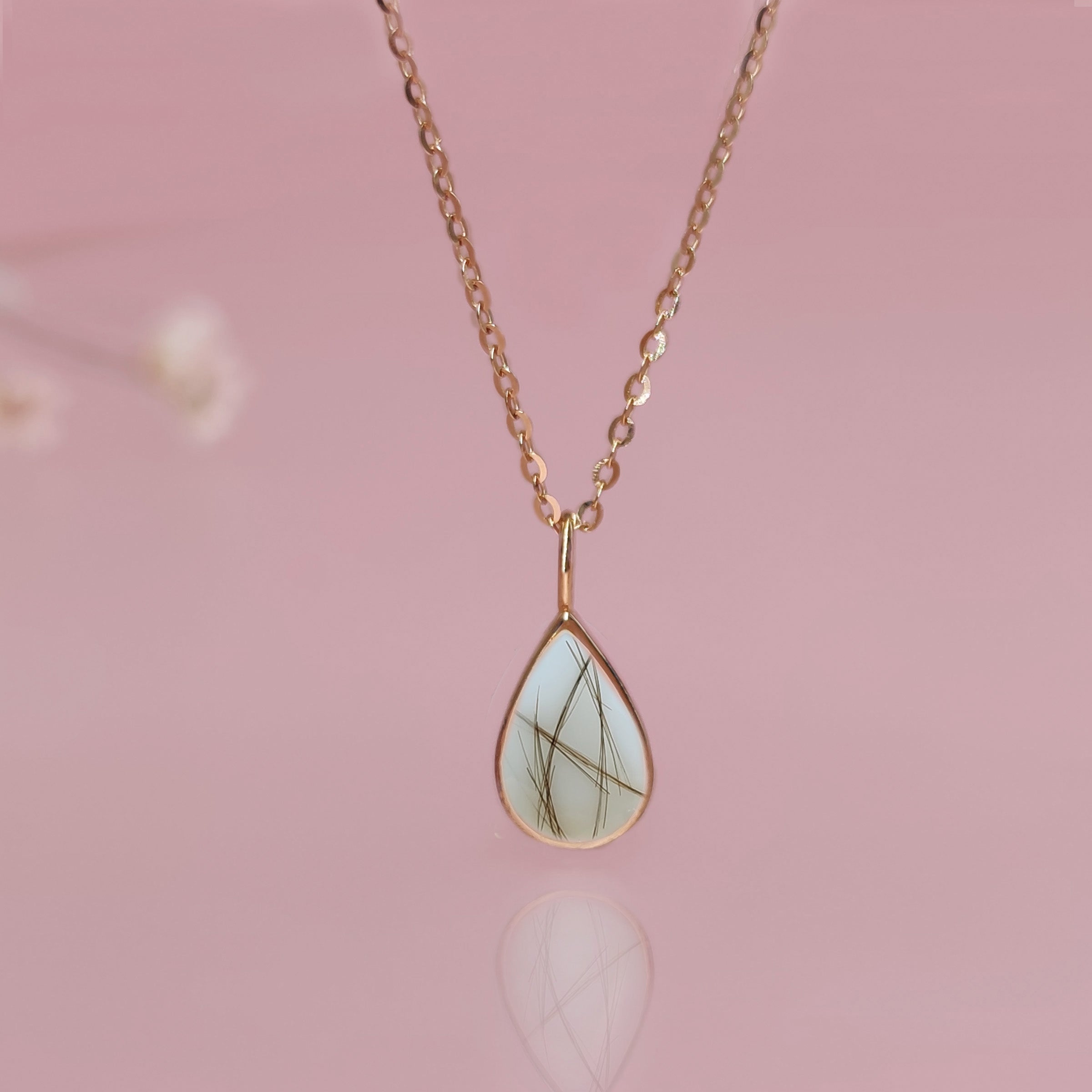 Vintage Teardrop Pendant Necklace for Women - 14K Gold Plated Hair/Fur Jewelry - Perfect for Weddings, Parties & Everyday Elegance