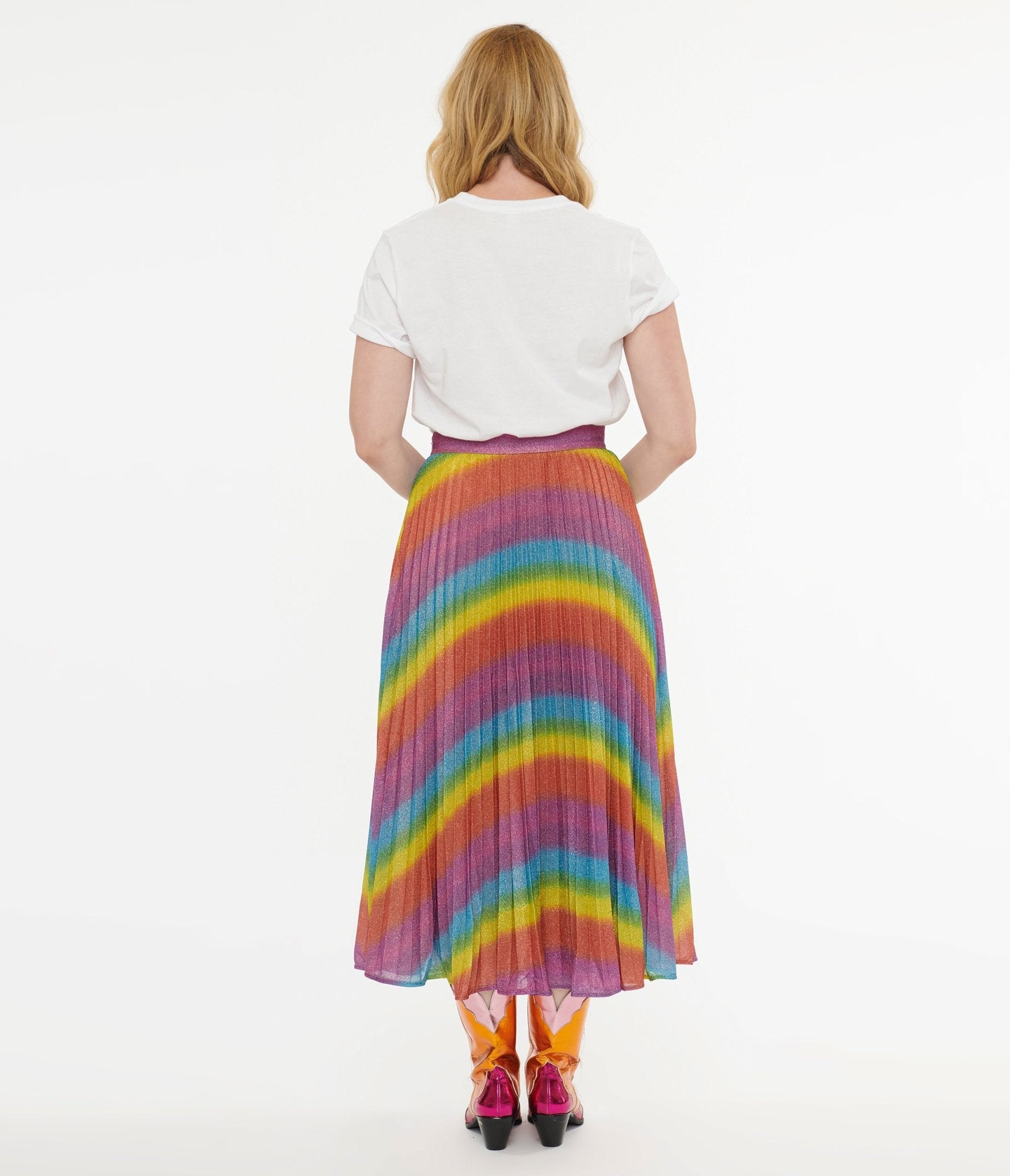 Metallic Rainbow Midi Skirt for Women - Shimmering A-Line Party Skirt with High Waist | Perfect for Festivals, Date Nights & Special Occasions
