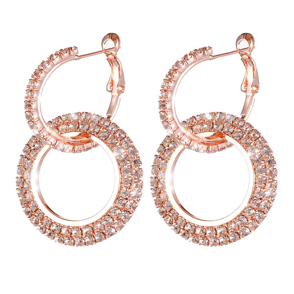 Small Silver & Rose Gold Hoop Earrings for Women - Round Luxury Diamond Glitter Fashion Earrings (One Size) - Perfect for Parties, Weddings & Everyday Wear