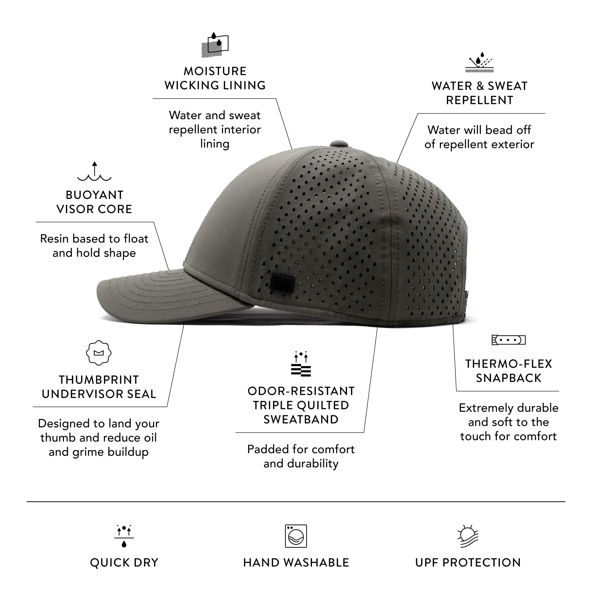 Melin A-Game Hydro Performance Snapback Hat - Water-Resistant Baseball Cap for Men & Women - Golf, Running & Workout Hat - Perfect for Outdoor Sports & Active Lifestyle
