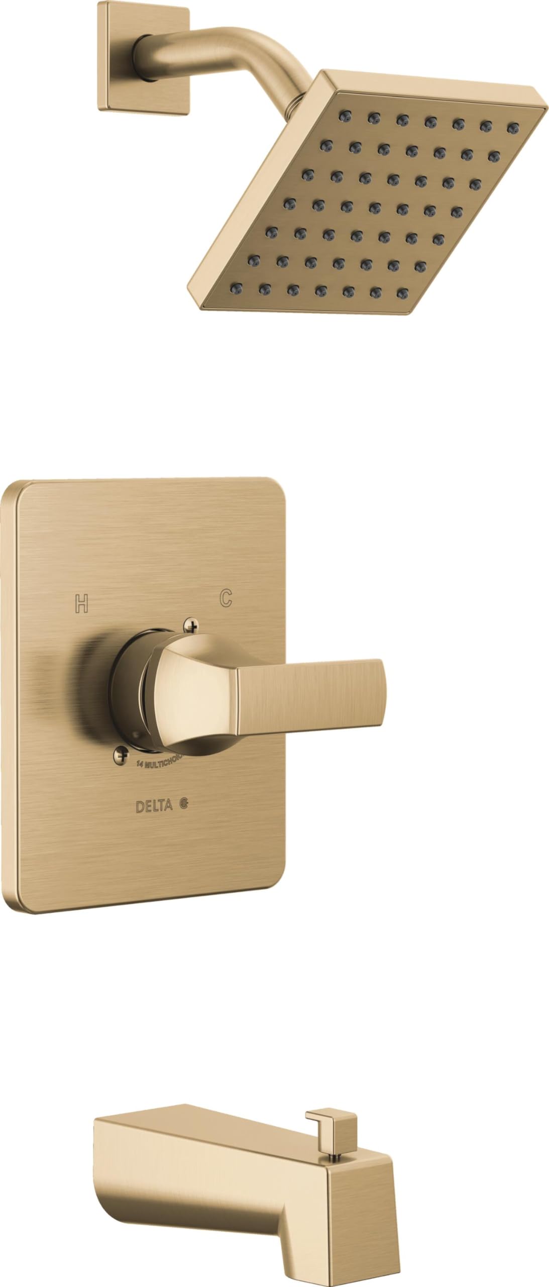 Delta 14 Series Velum Single-Function Tub and Shower Faucet Set in Champagne Bronze - T14437-CZ Shower Trim Kit with Handle (Valve Not Included) | Bathroom Upgrade for Modern Homes, Luxury Spa Experience