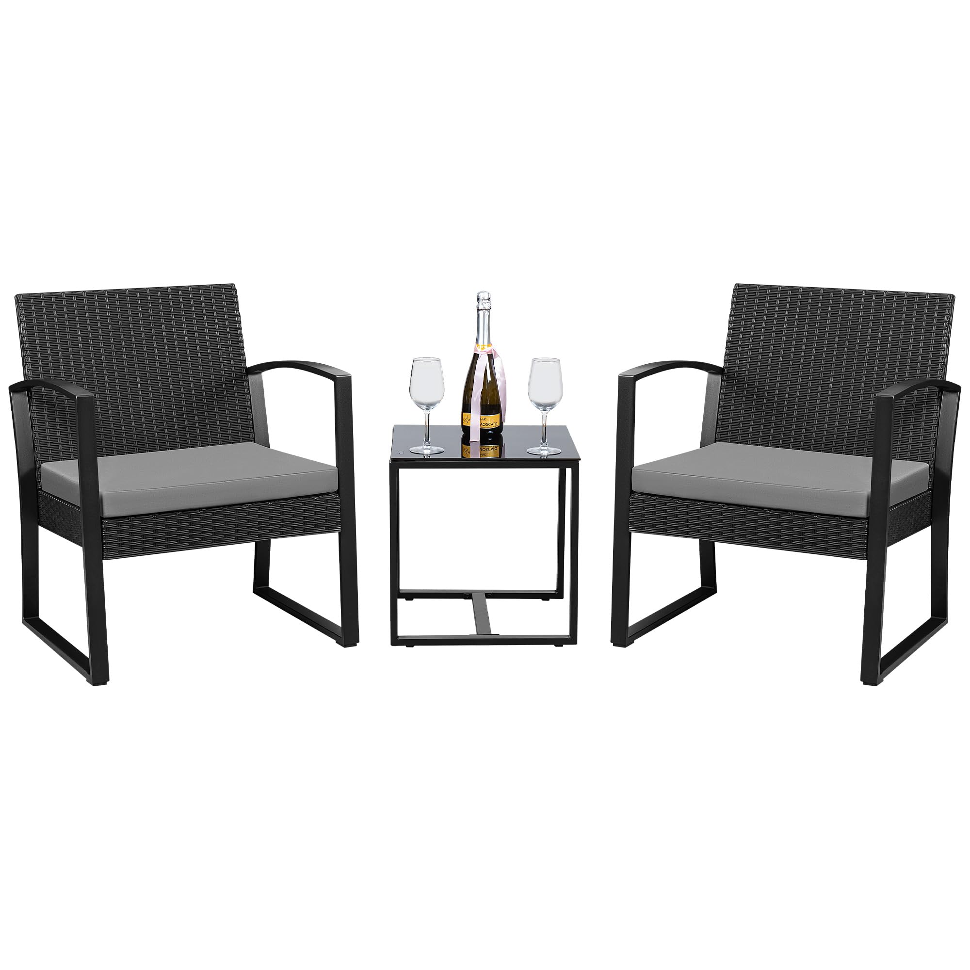 **Devoko 3-Piece Outdoor Patio Furniture Set - Resin Wicker Table & Chairs with Cushions, Gray - Perfect for Balcony, Porch, Garden, or Bistro Dining**