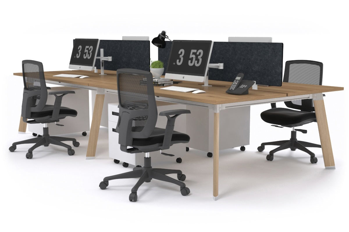 4-Person Workstation with Wood Imprint Frame - 1600L x 800W Office Desk with Cable Management Scallop for Team Collaboration & Productivity | Perfect for Open Offices, Coworking Spaces & Home Offices